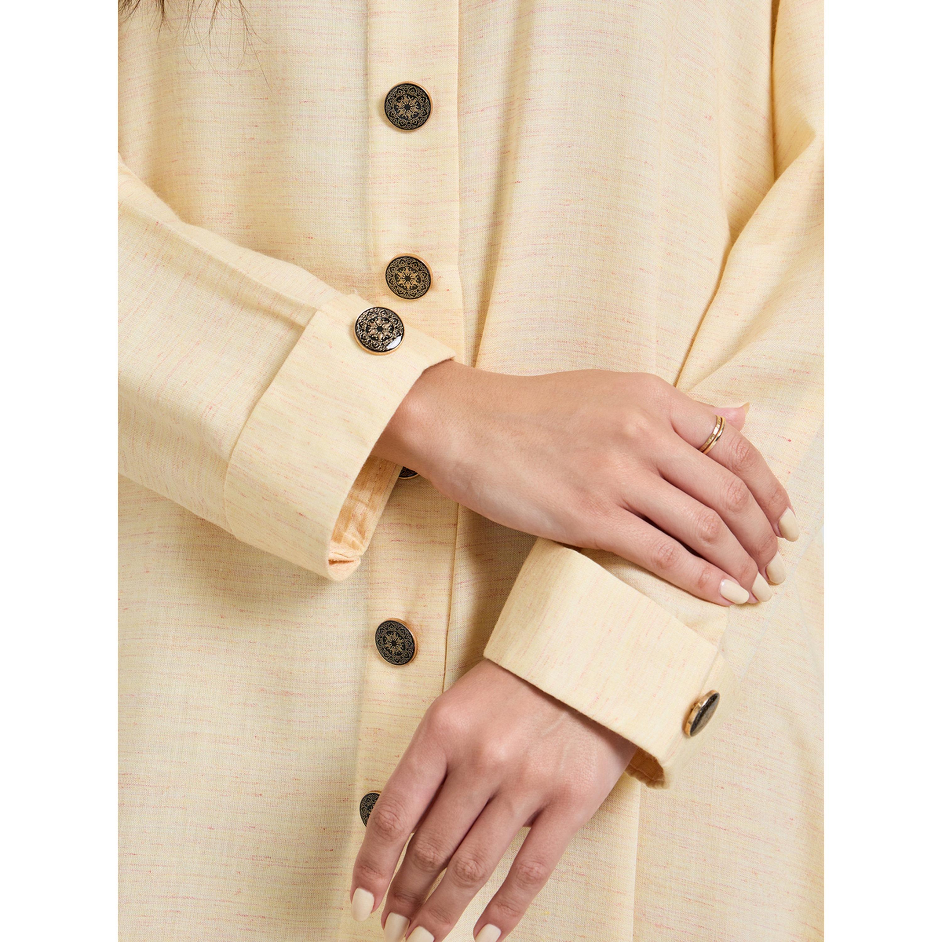 Maxim Creation X Styli Yellow Solid Button Details Maxi Dress-women-clothing-dresses-image-4