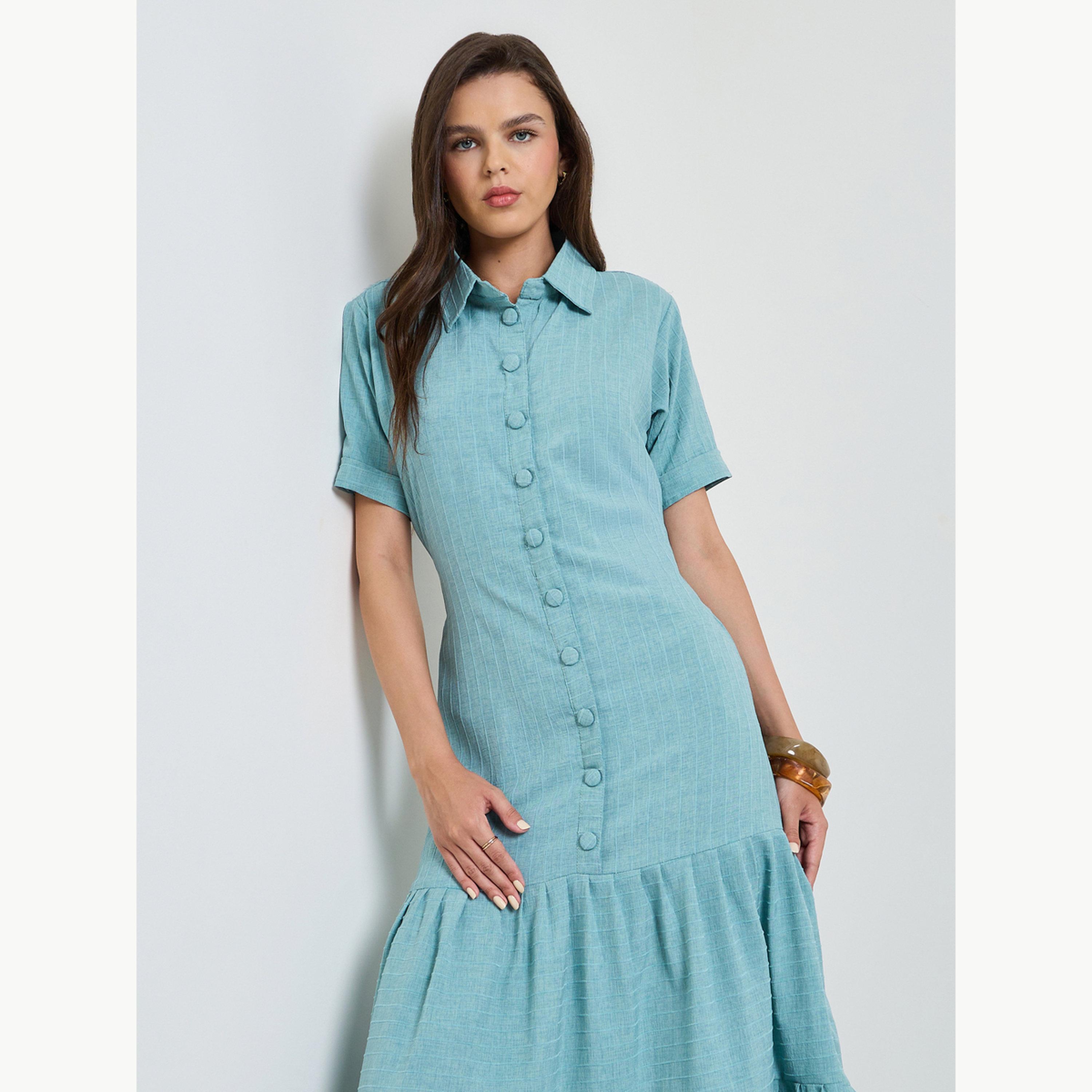 فستان ميدي متعدد الطبقات بأزرار أمامية-women-clothing-dresses-image-2