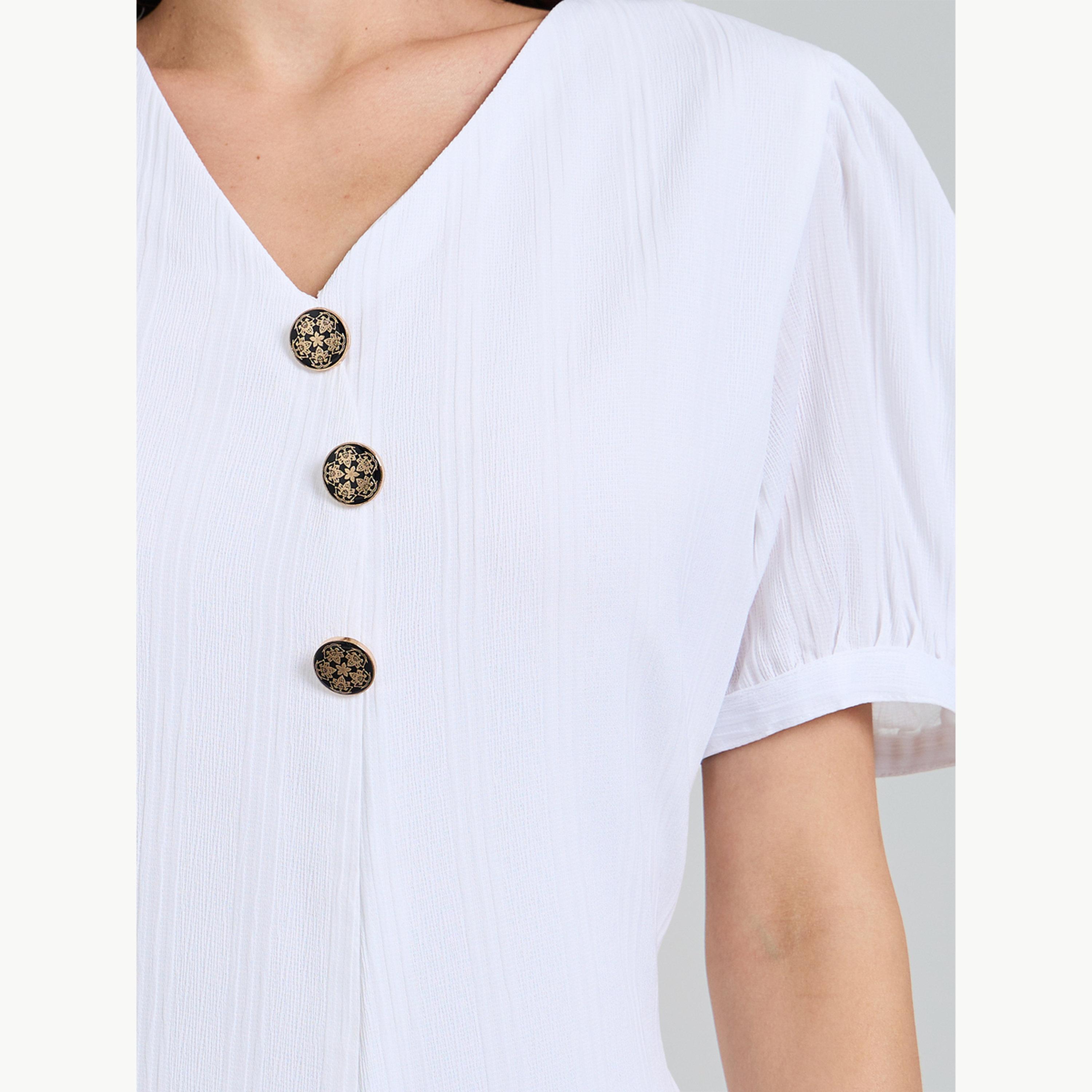 Maxim Creation X Styli White Puff Sleeves A-Line Midi Dress-women-clothing-dresses-image-5
