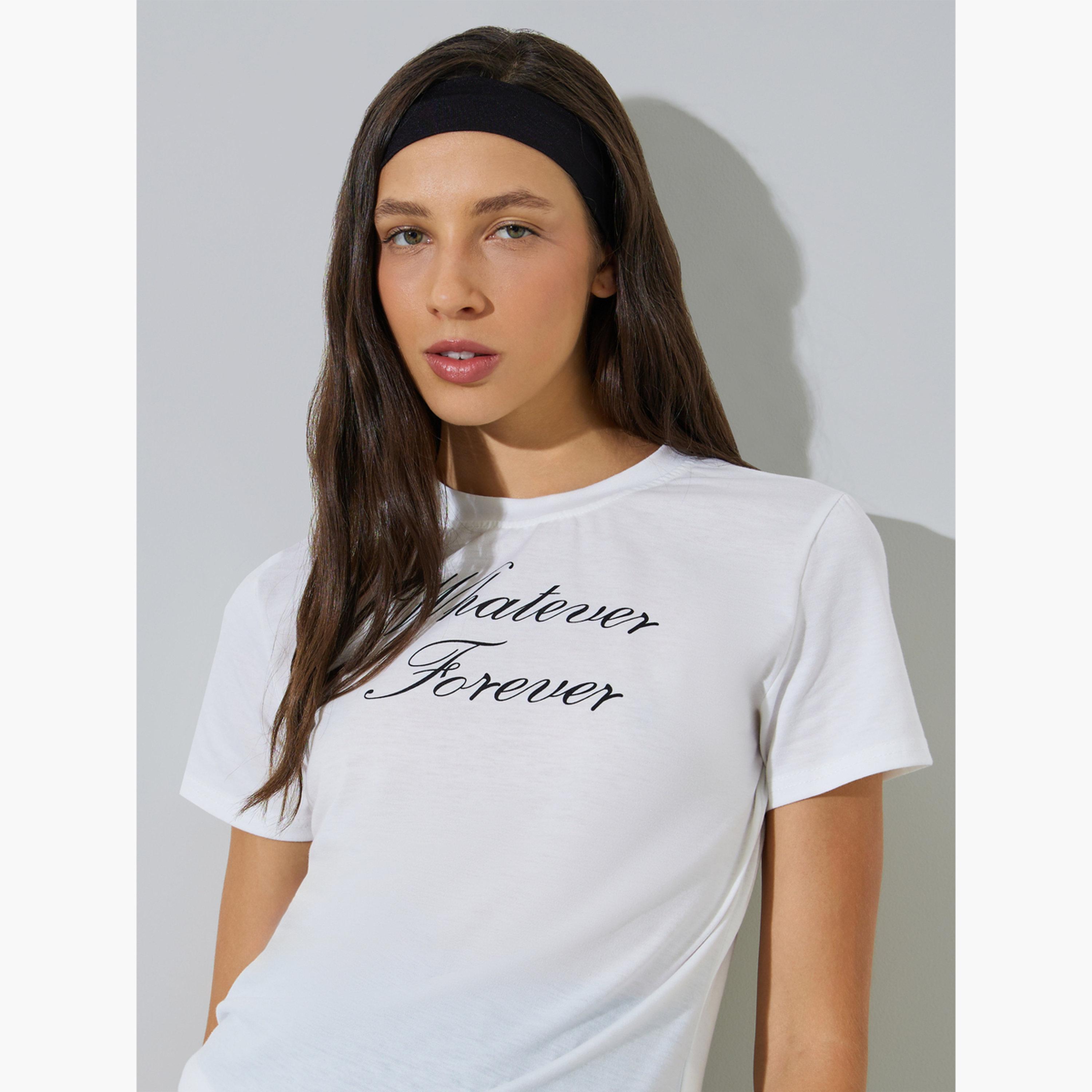 Styli White Slogan Print Round Neck T-Shirt-women-clothing-tshirts-image-3
