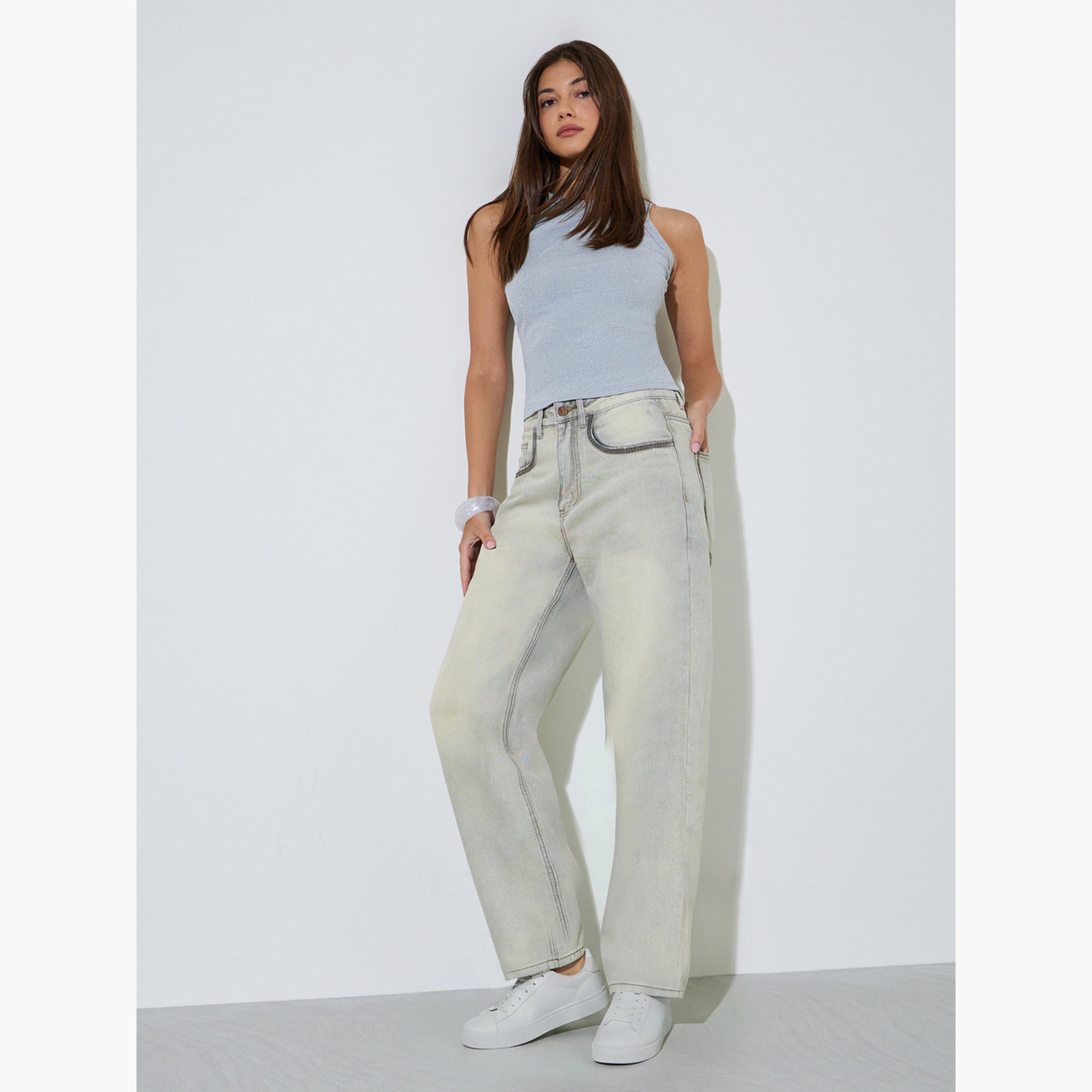 ستايلي - بنطلون جينز أزرق فاتح بخصر متوسط ​​وساق واسعة-women-clothing-bottoms-jeans-image-2