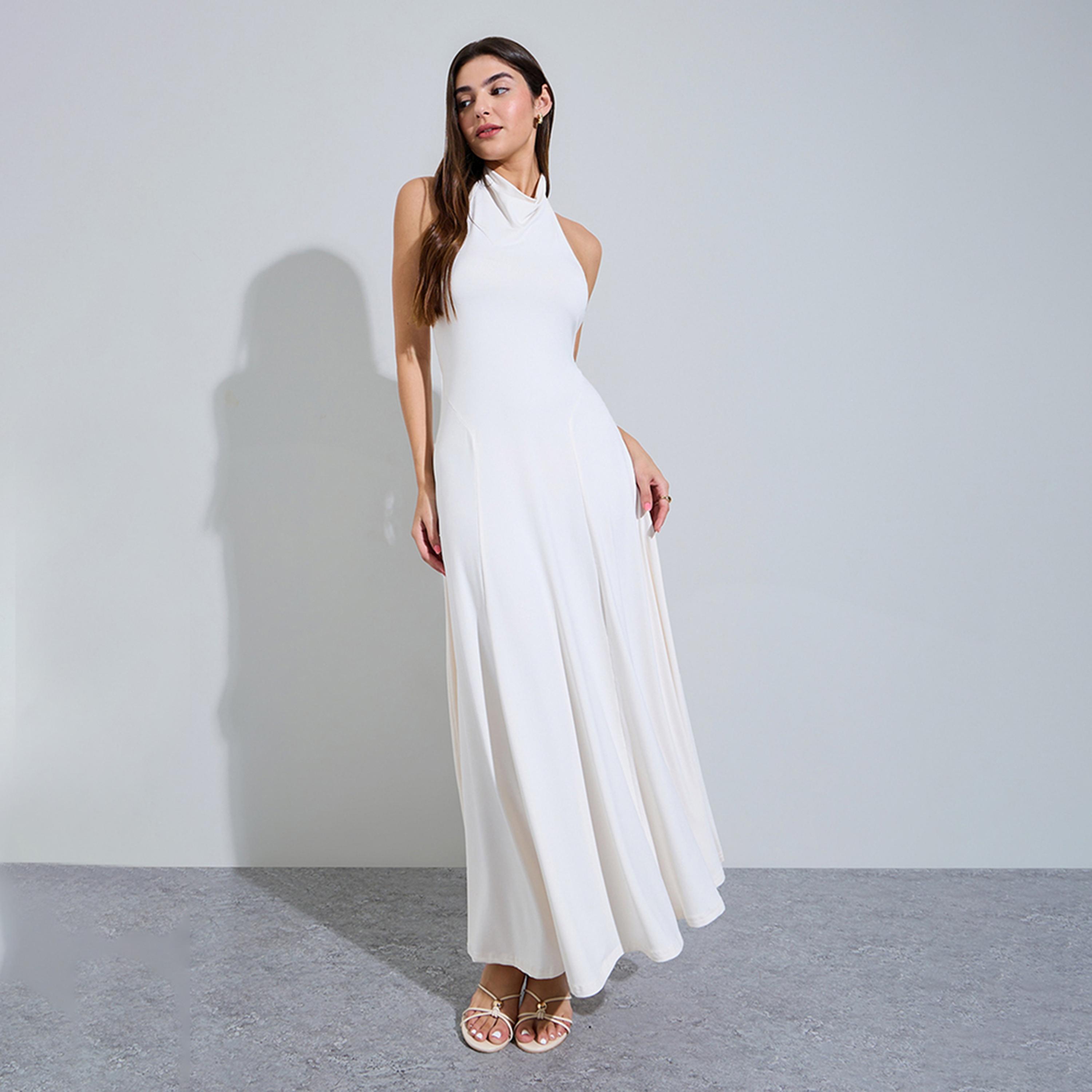 فستان طويل بحافة واسعة وياقة حول العنق-women-clothing-dresses-image-1
