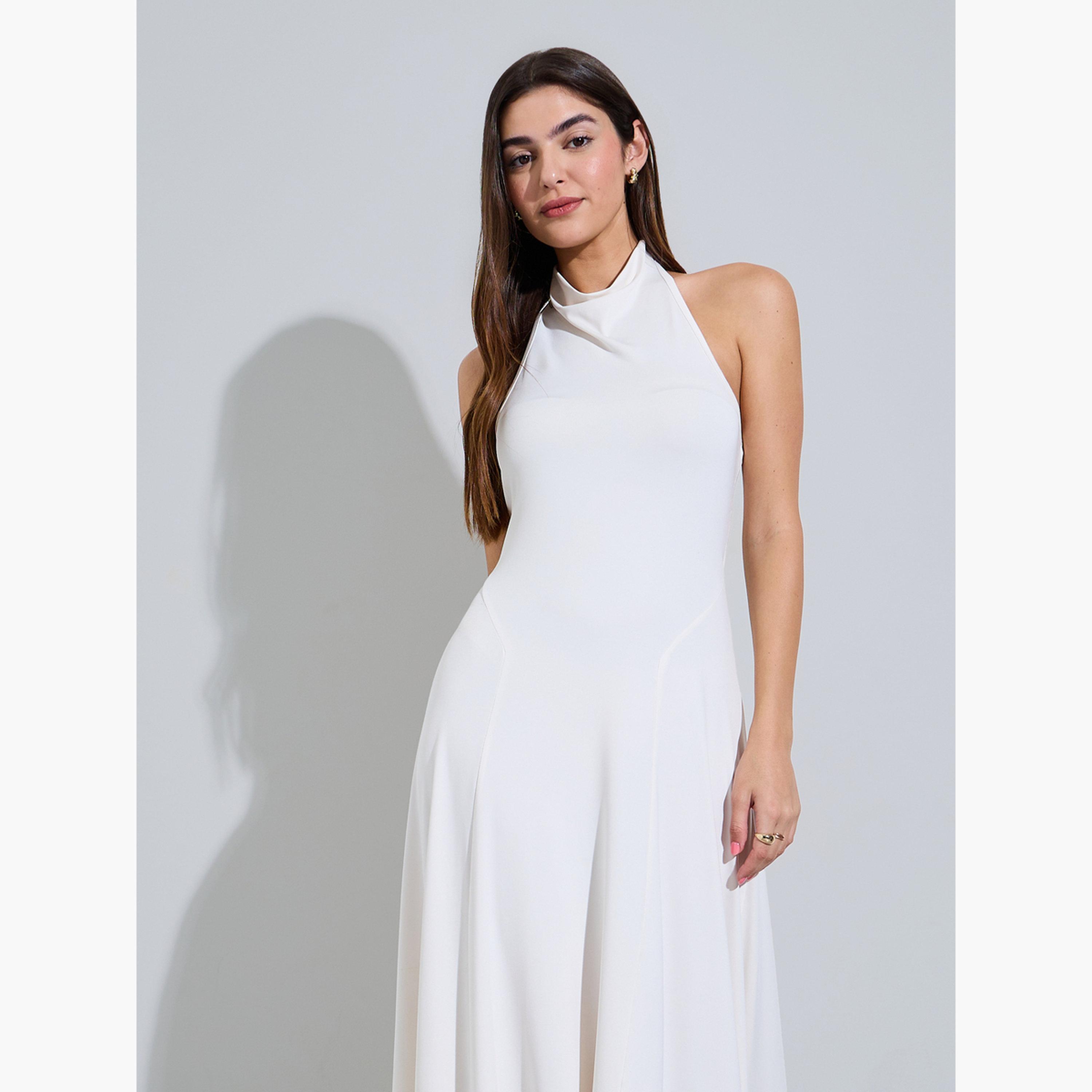 Styli Off White Halter Neck A-Line Maxi Dress-women-clothing-dresses-image-2