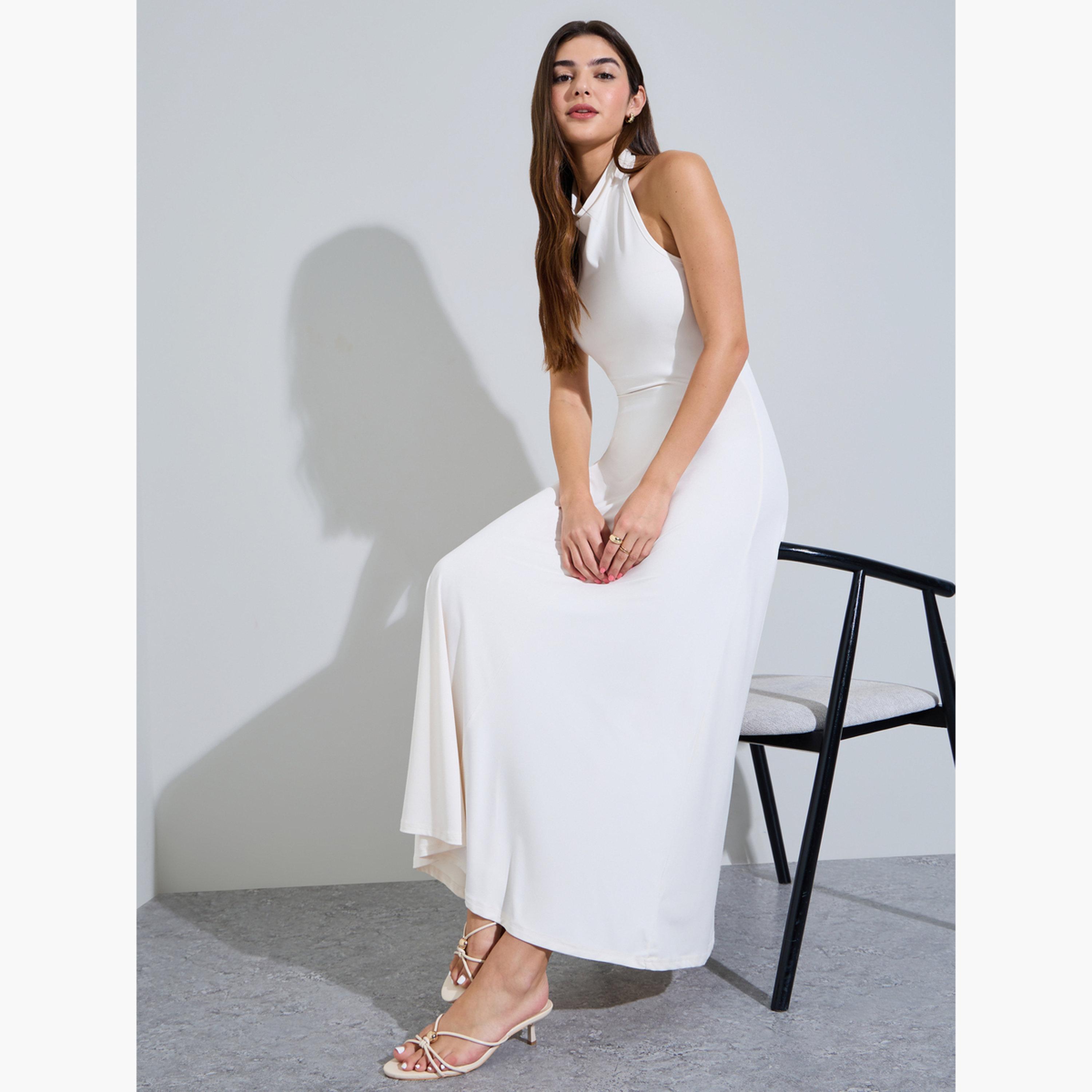 Styli Off White Halter Neck A-Line Maxi Dress-women-clothing-dresses-image-3