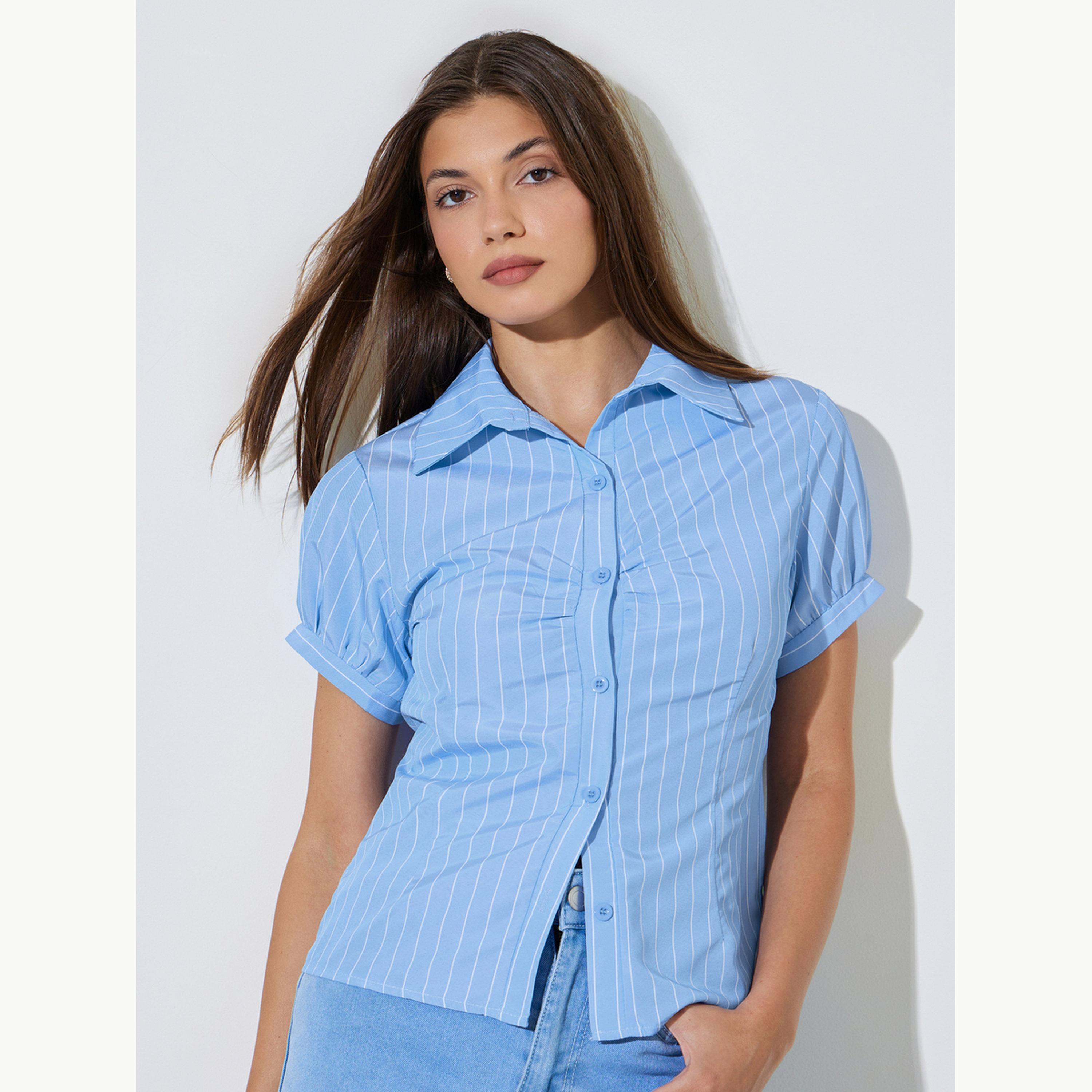 قميص كاجوال بقصة ضيقة ومخطط-women-clothing-shirtsandblouses-shirts-image-1
