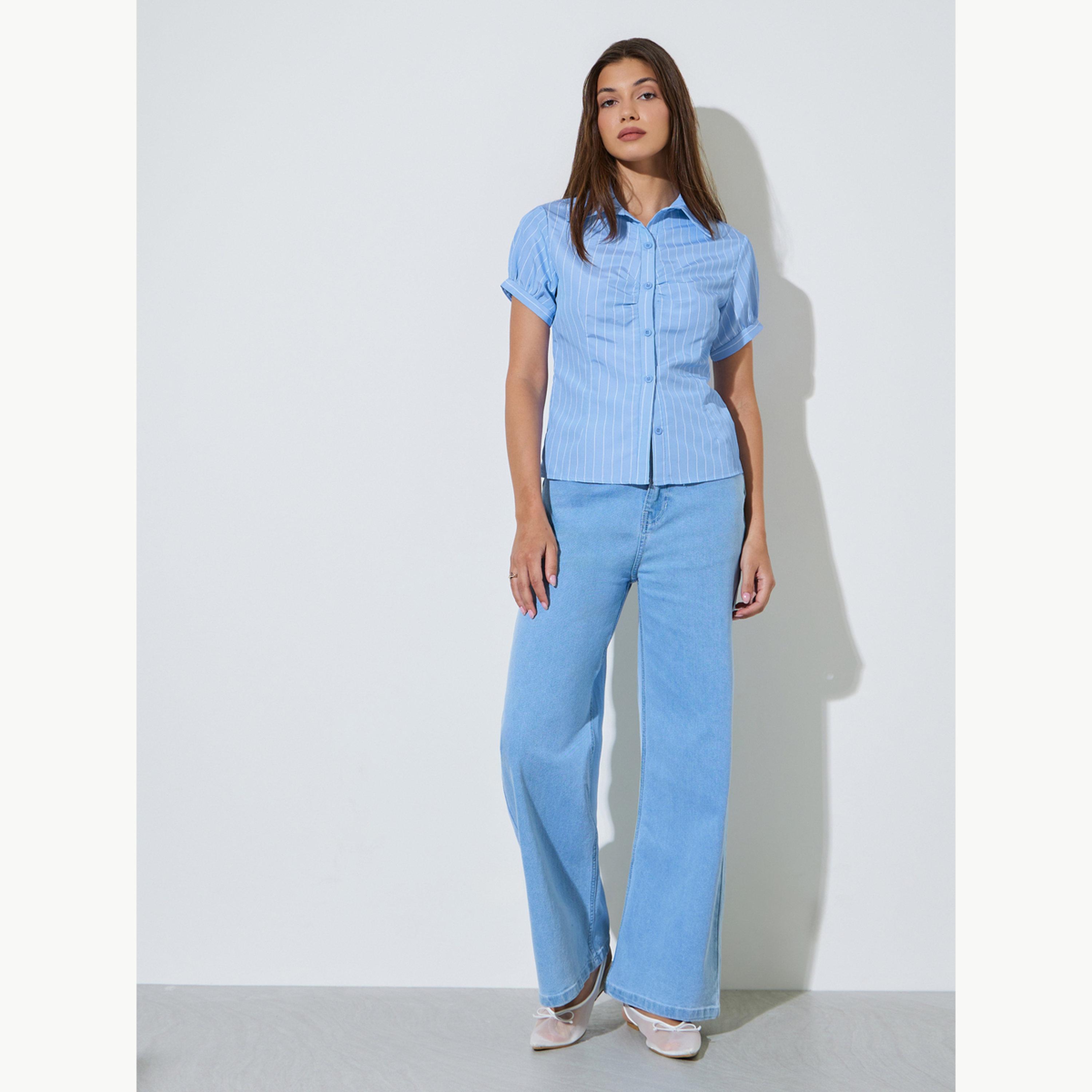 قميص كاجوال بقصة ضيقة ومخطط-women-clothing-shirtsandblouses-shirts-image-2