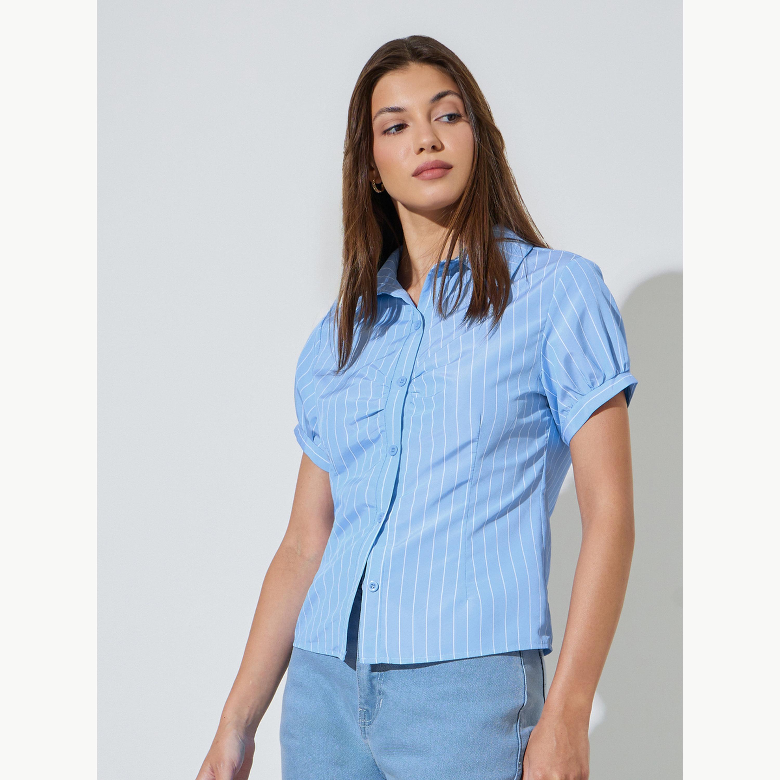 قميص كاجوال بقصة ضيقة ومخطط-women-clothing-shirtsandblouses-shirts-image-3