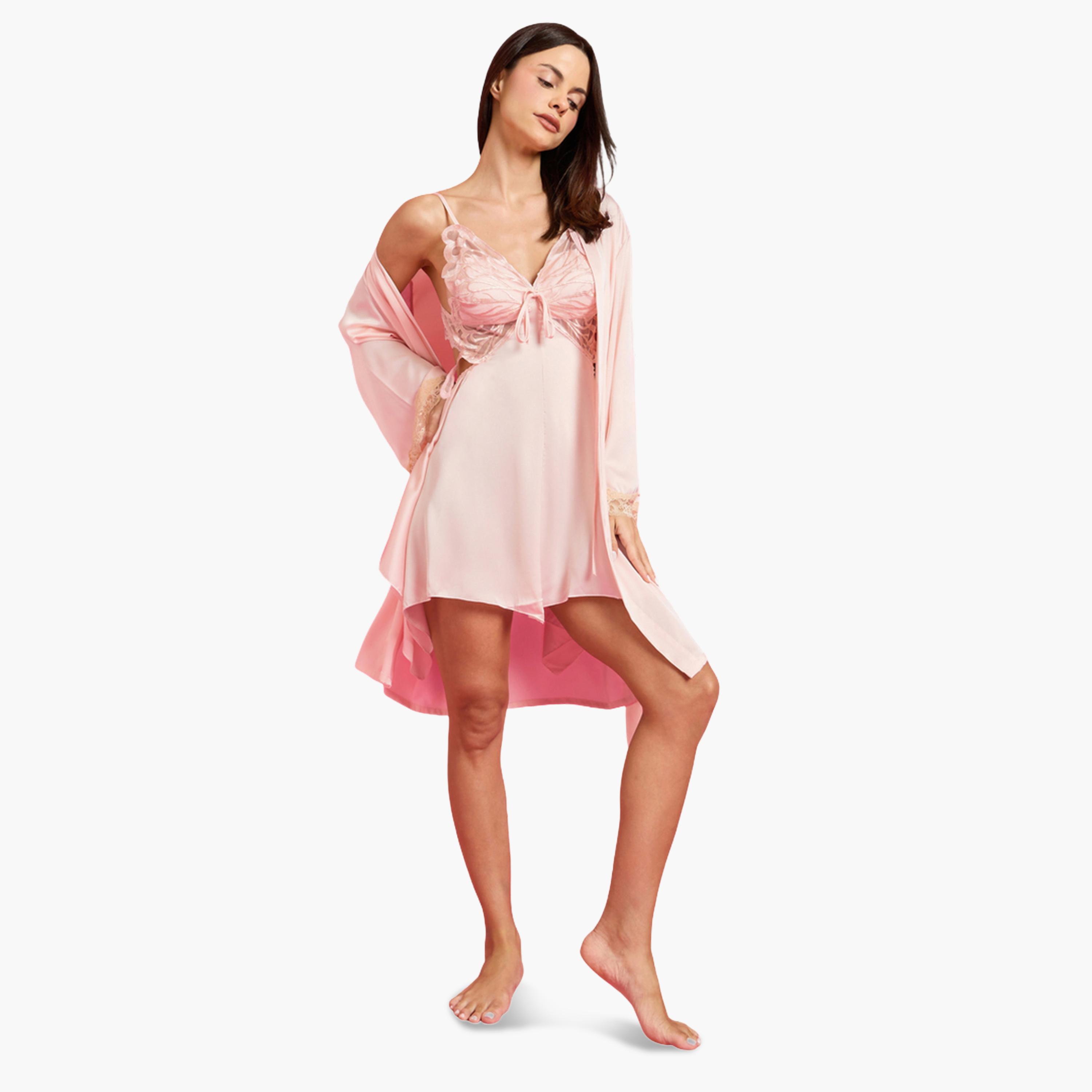 Styli Pack of 2 - Lace Butterfly Front Detail Slip Dress and Robe Set-women-clothing-nightwear-pyjamas-shortsets-image-4