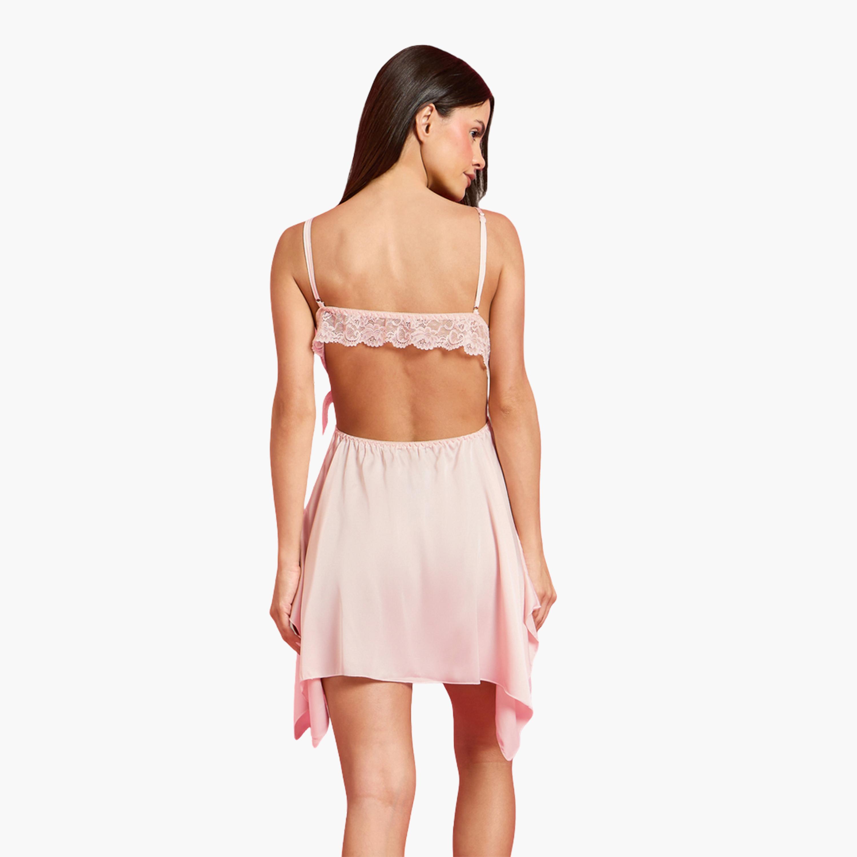 Styli Pack of 2 - Lace Butterfly Front Detail Slip Dress and Robe Set-women-clothing-nightwear-pyjamas-shortsets-image-6