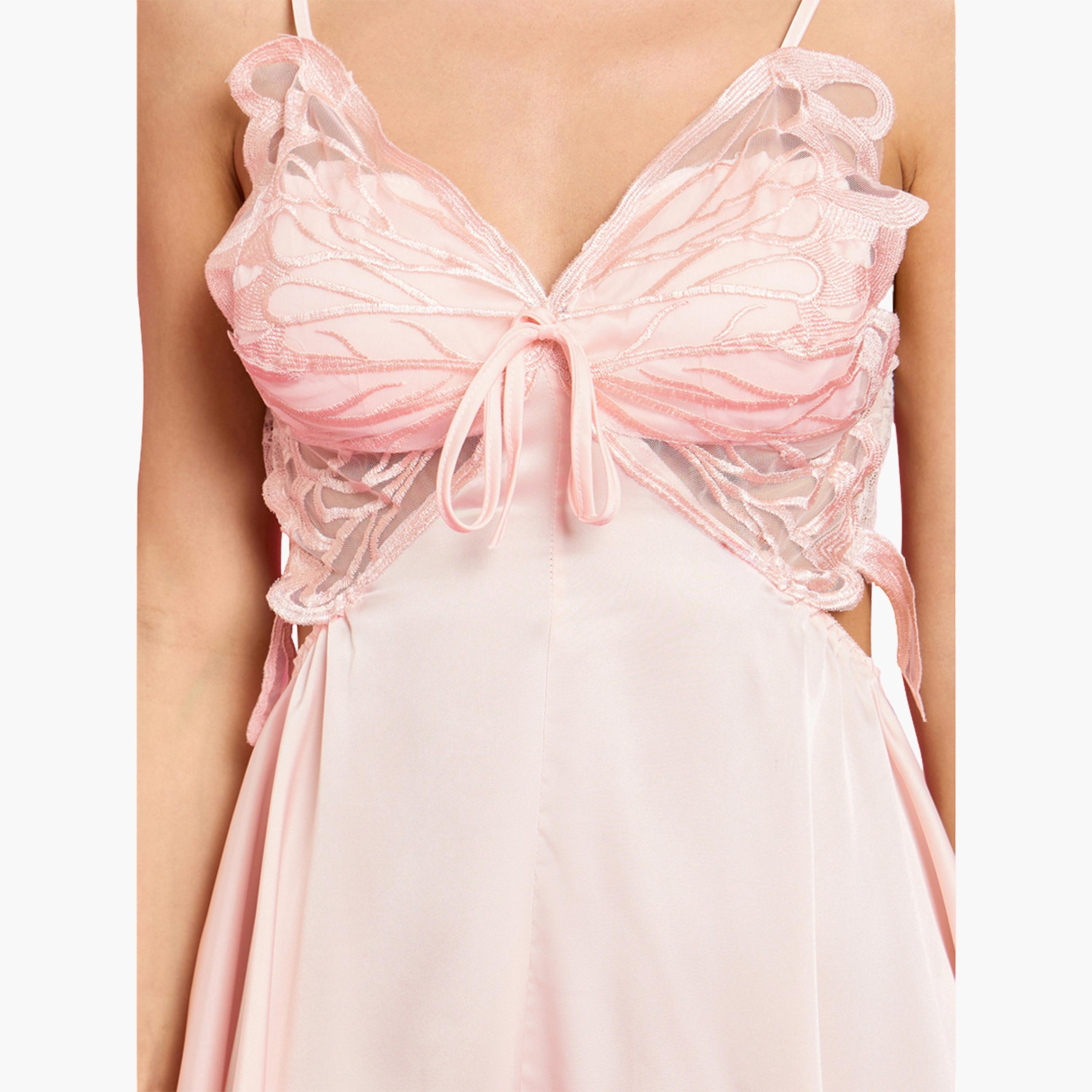 Styli Pack of 2 - Lace Butterfly Front Detail Slip Dress and Robe Set-women-clothing-nightwear-pyjamas-shortsets-image-7