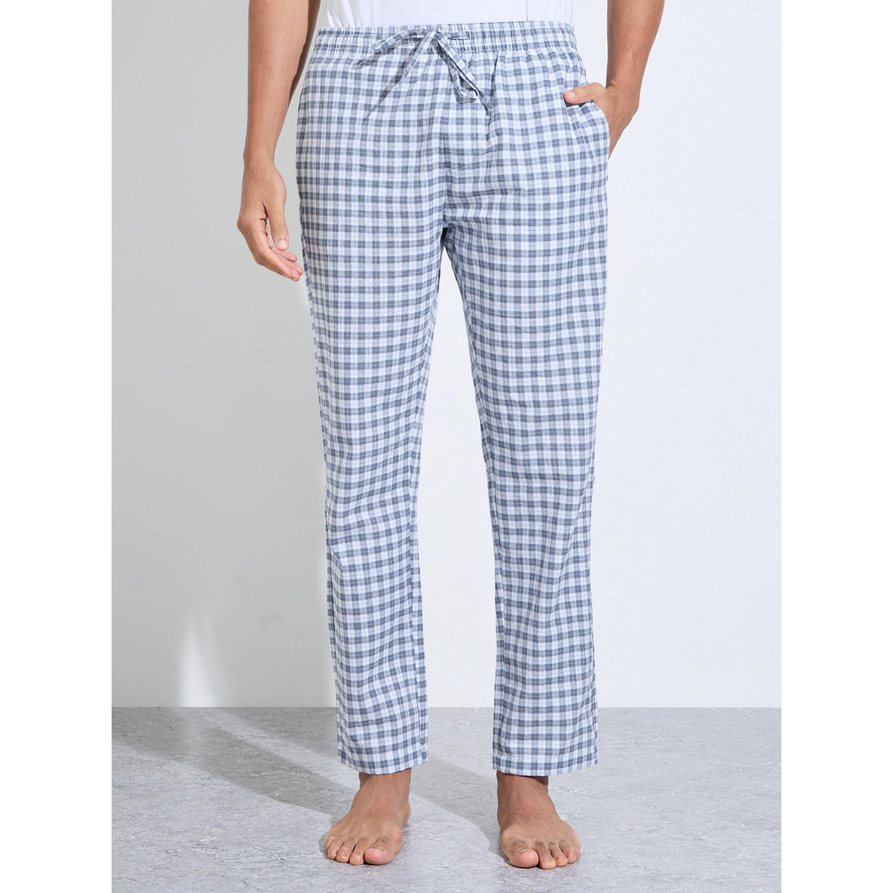 Styli Navy Blue Checked Full Length Straight Leg Pyjama Pants-men-clothing-nightwear-pyjamaandshorts-image-1