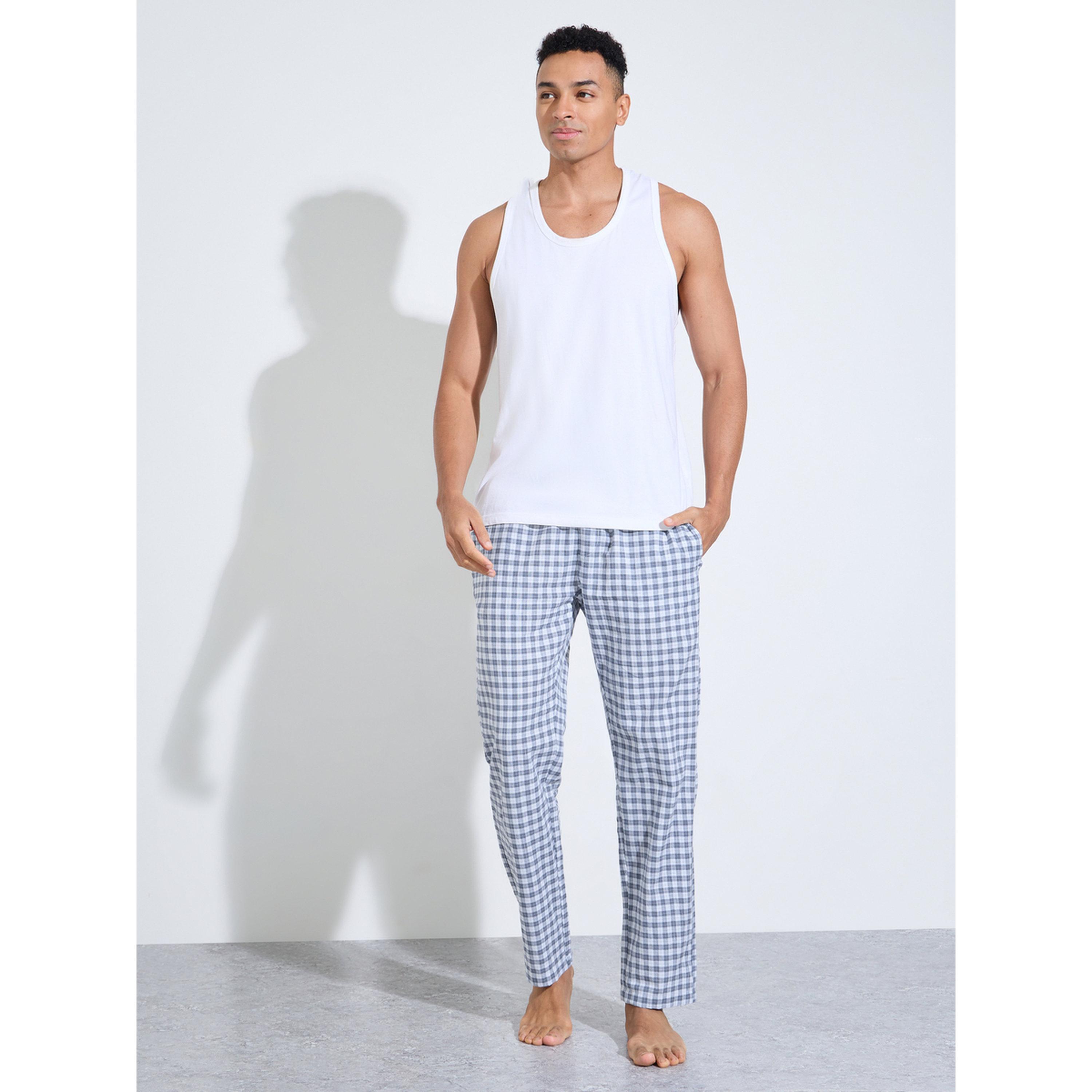 Styli Navy Blue Checked Full Length Straight Leg Pyjama Pants-men-clothing-nightwear-pyjamaandshorts-image-2