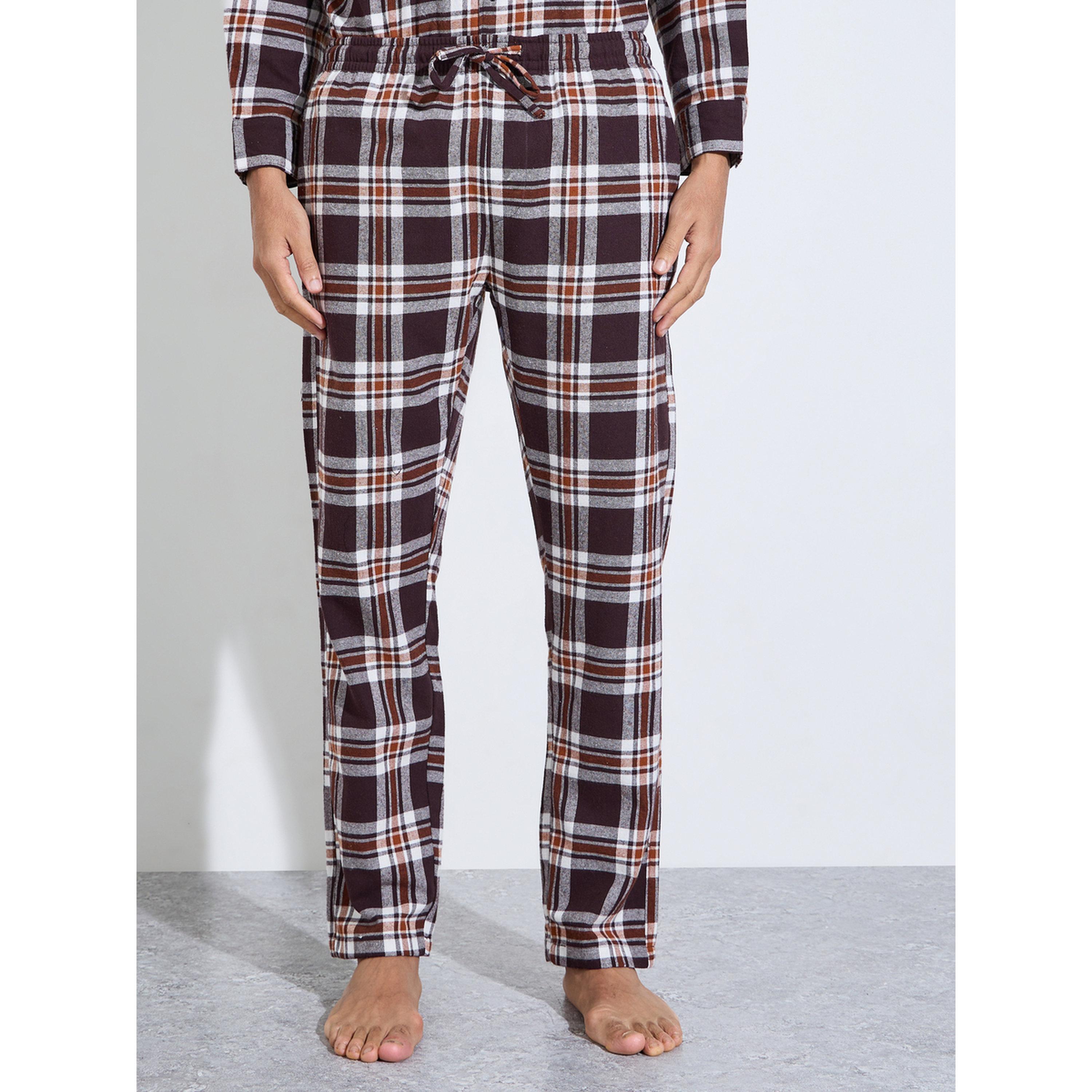 Styli Brown Checked Relaxed Fit Long Sleeves Shirt and Straight Leg Pants Pyjama Set-men-clothing-nightwear-sets-image-4