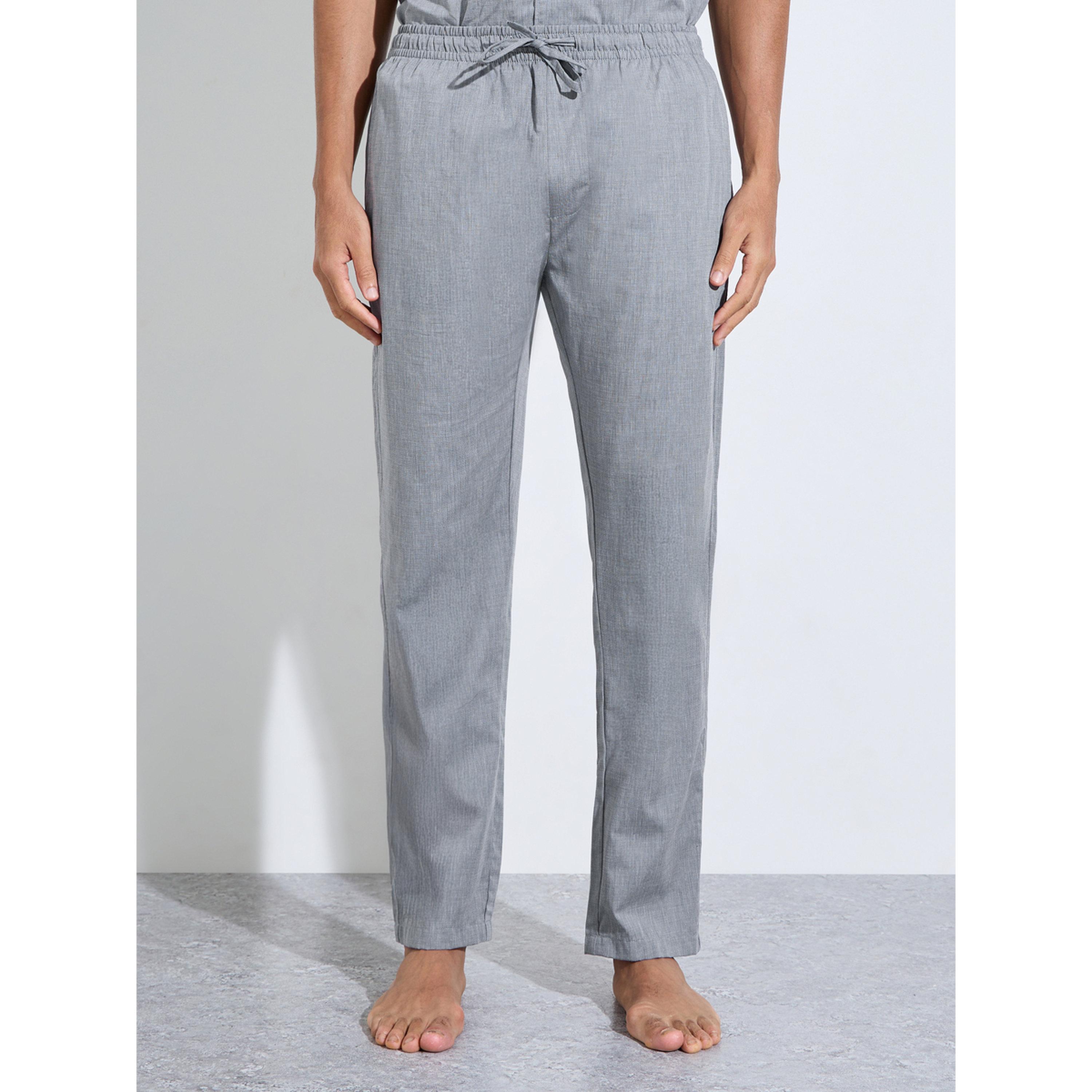 Styli Grey Solid Short Sleeves Shirt and Straight Leg Pants Pyjama Set-men-clothing-nightwear-sets-image-4