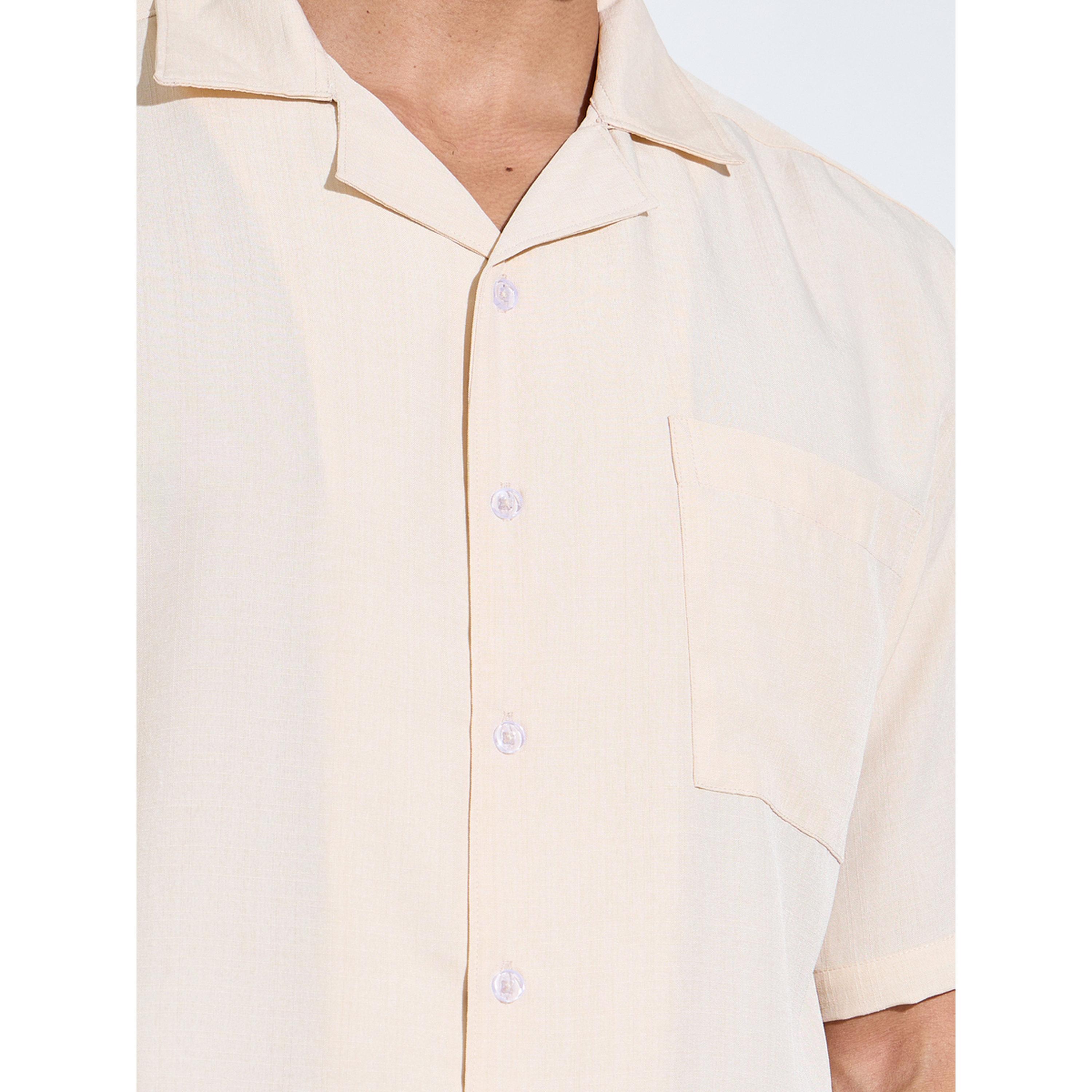 طقم بيجاما من بنطال بقصة مستقيمة وقميص بتفاصيل جيوب باللون الكريمي-men-clothing-nightwear-sets-image-5