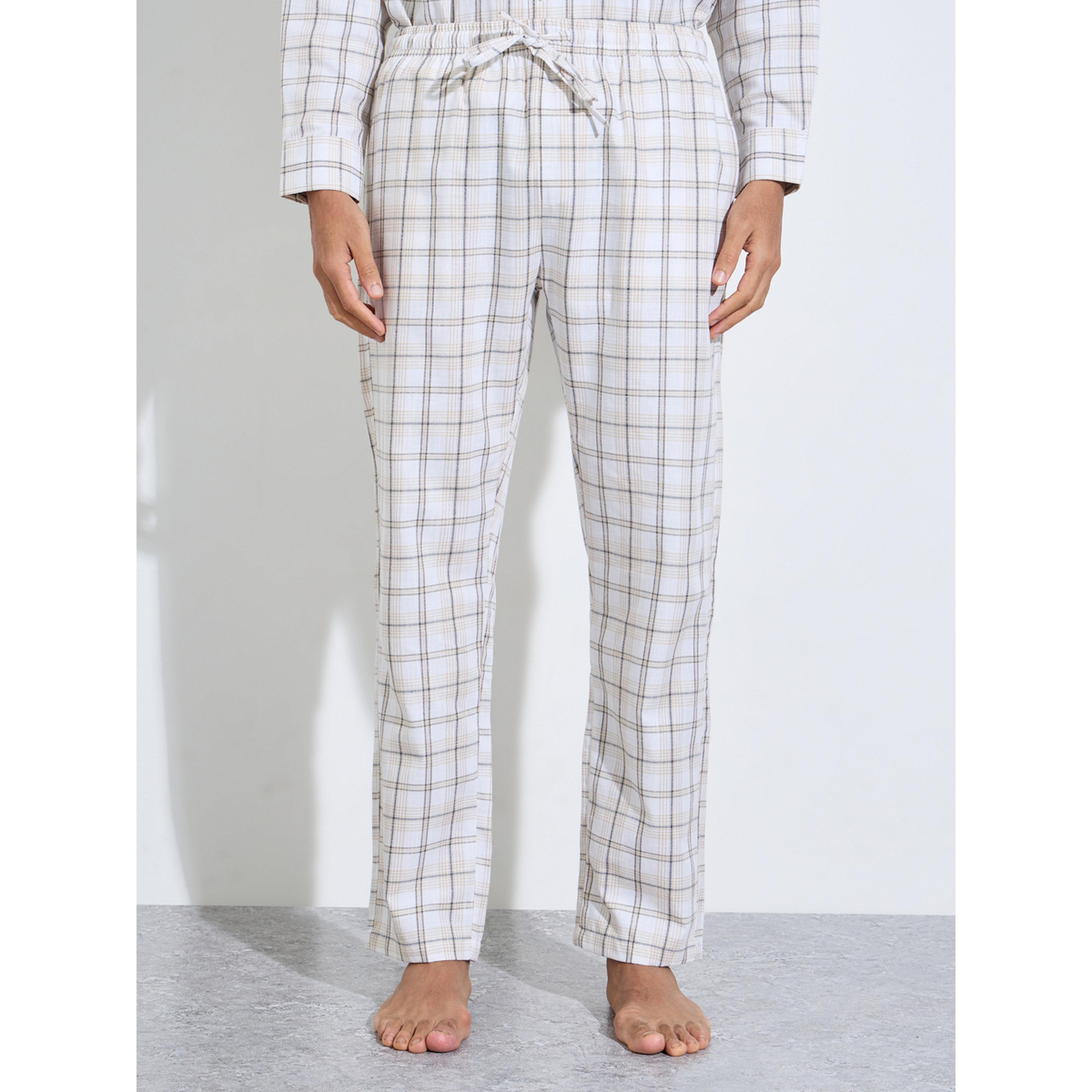 Styli Cream Checked Long Sleeves Shirt and Straight Leg Pants Pyjama Set-men-clothing-nightwear-sets-image-5