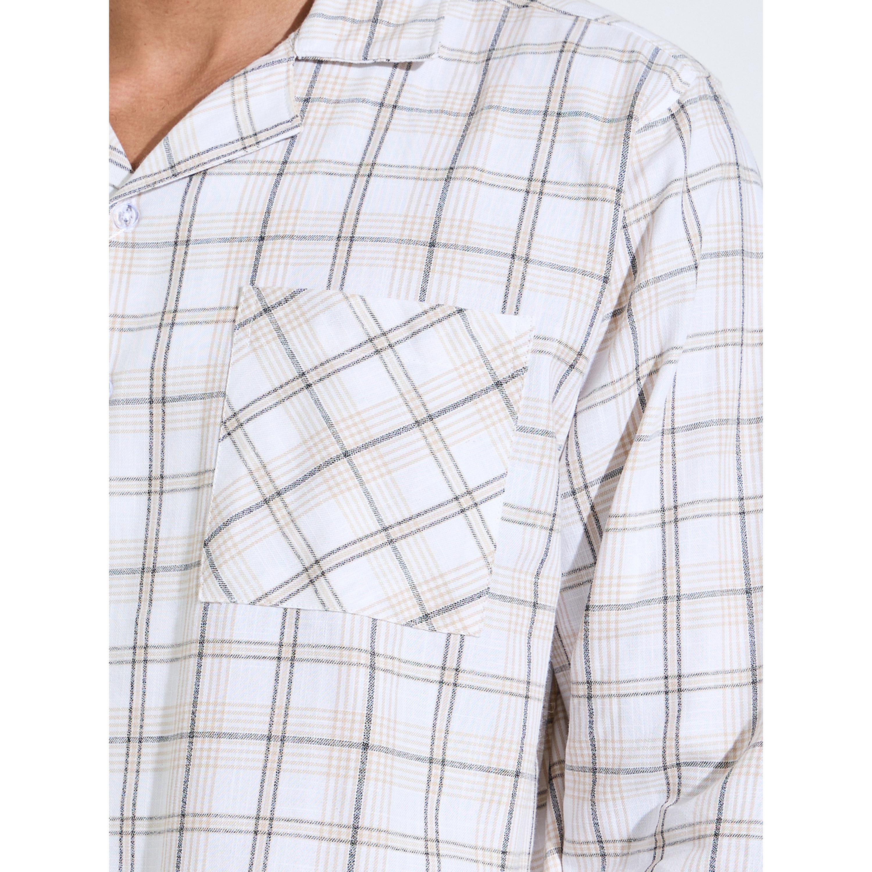 Styli Cream Checked Long Sleeves Shirt and Straight Leg Pants Pyjama Set-men-clothing-nightwear-sets-image-6