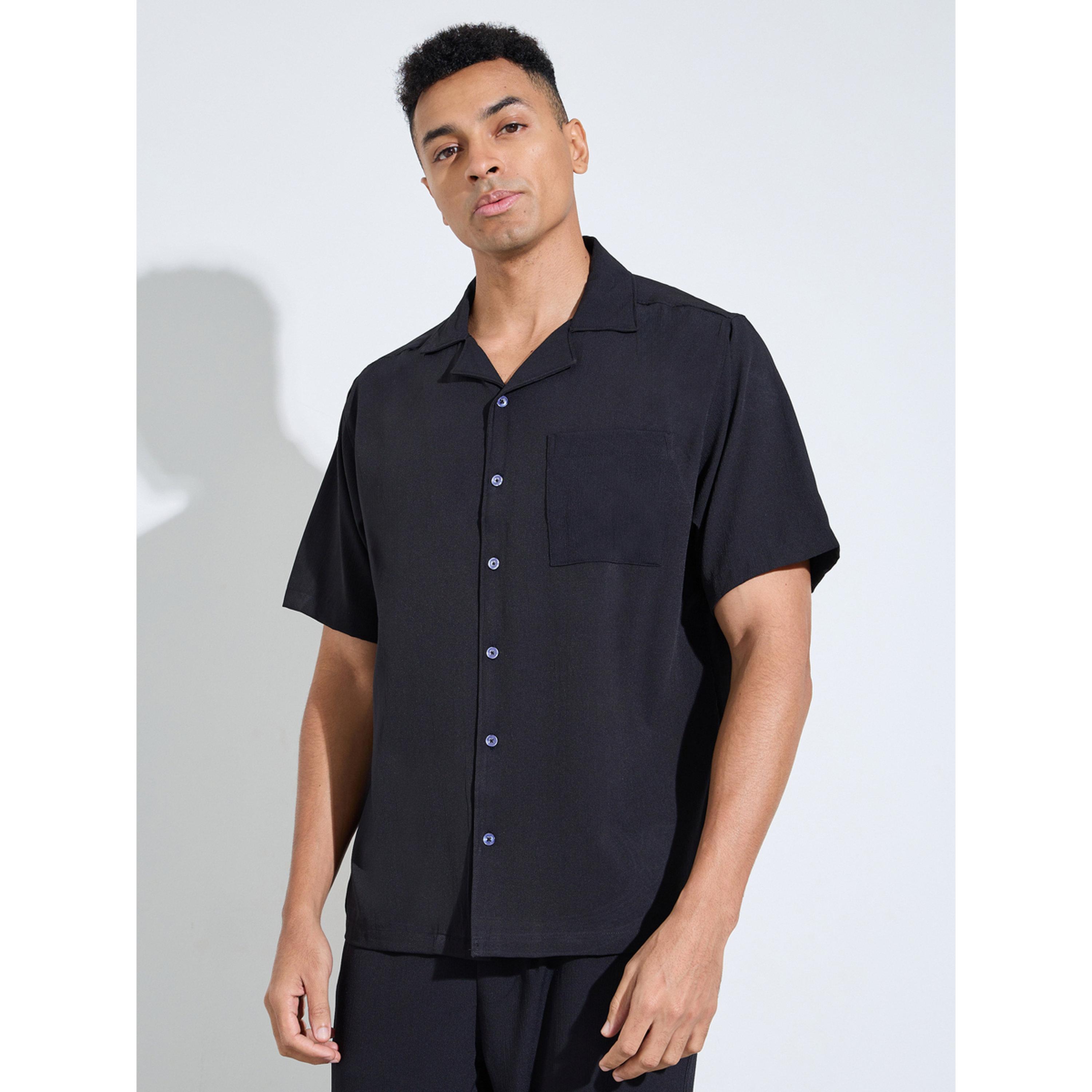 Styli Charcoal Solid Pocket Detail Shirt and Straight Leg Pants Pyjama Set-men-clothing-nightwear-sets-image-2