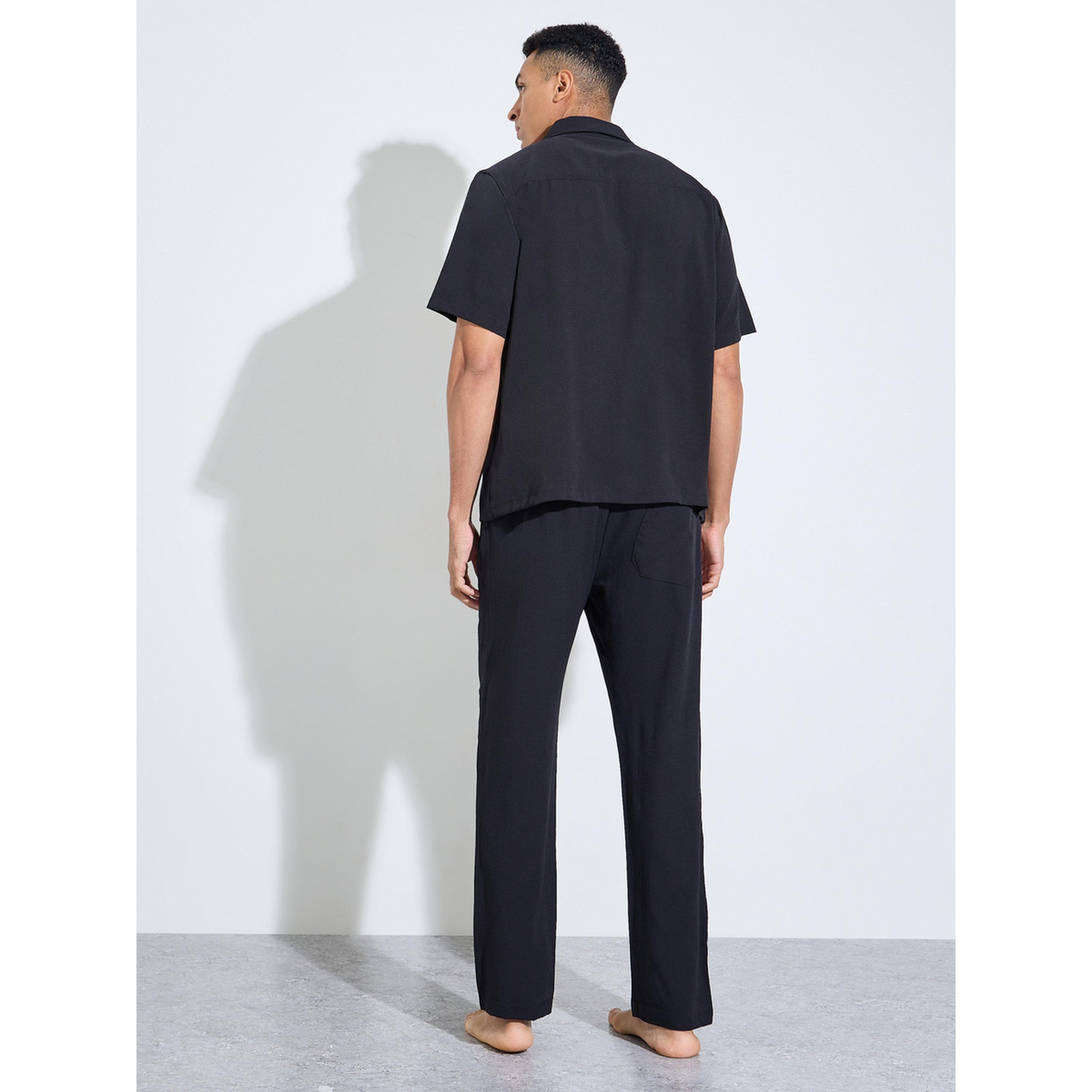 Styli Charcoal Solid Pocket Detail Shirt and Straight Leg Pants Pyjama Set-men-clothing-nightwear-sets-image-3
