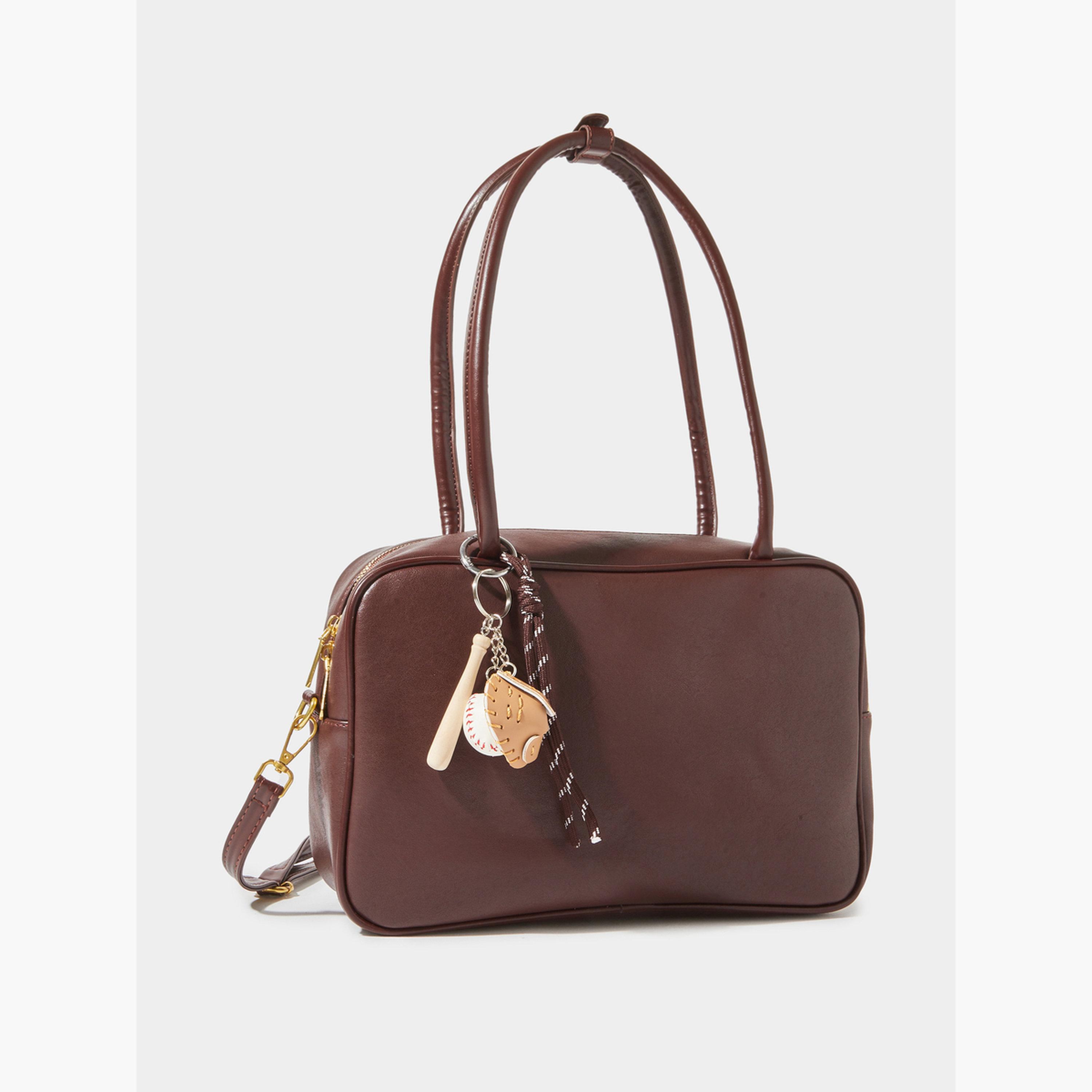Styli Brown Charm Detail Bowling Bag with Mini Purse-women-bagsandwallets-handbags-image-2