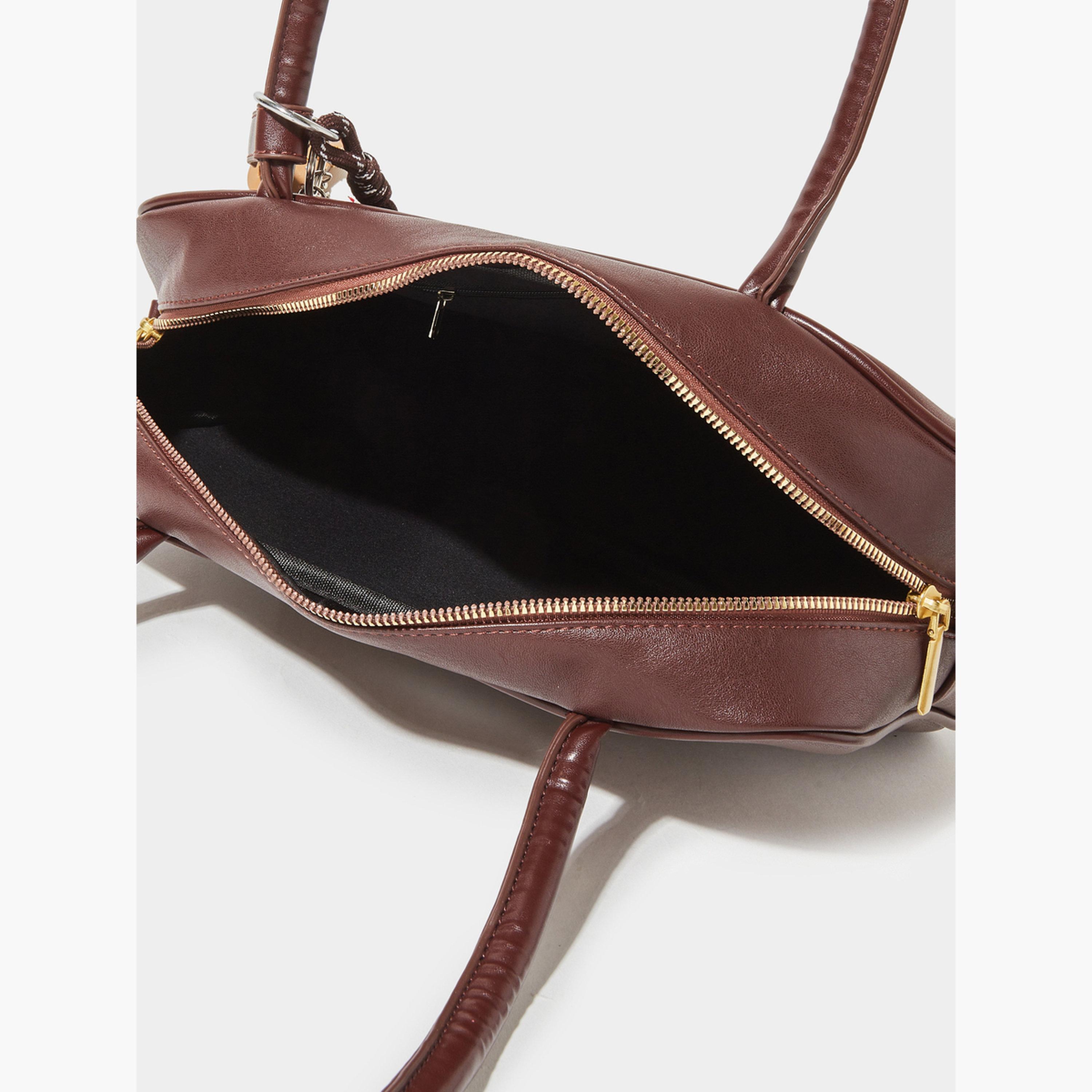 Styli Brown Charm Detail Bowling Bag with Mini Purse-women-bagsandwallets-handbags-image-5