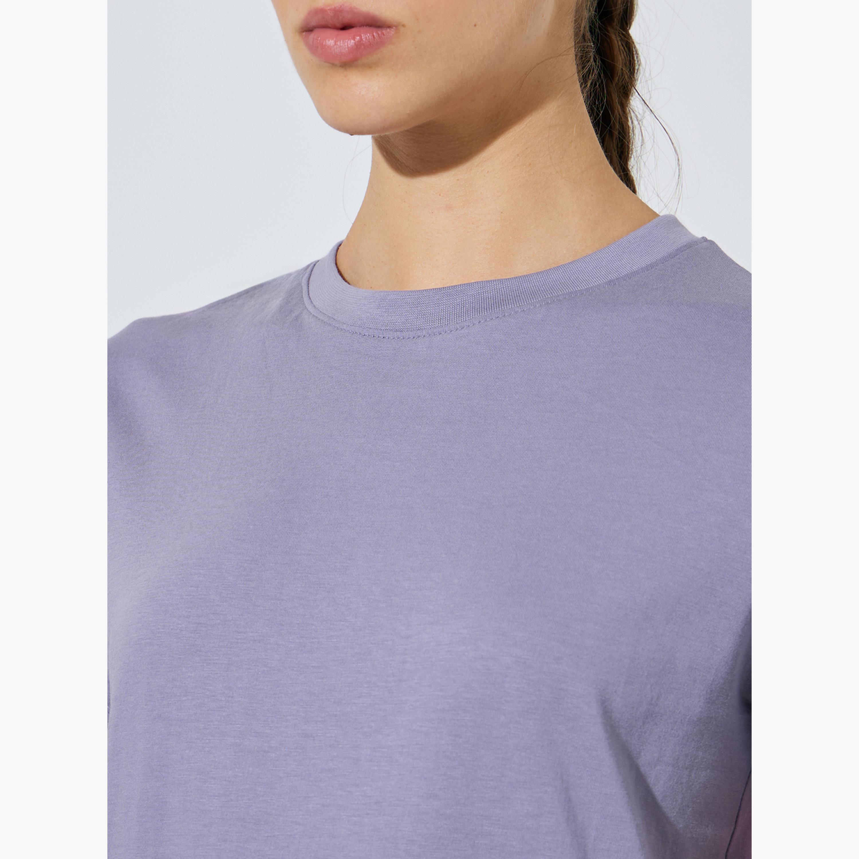 Styli Lilac Plain Cotton Regular Fit T-Shirt-women-clothing-tshirts-image-5