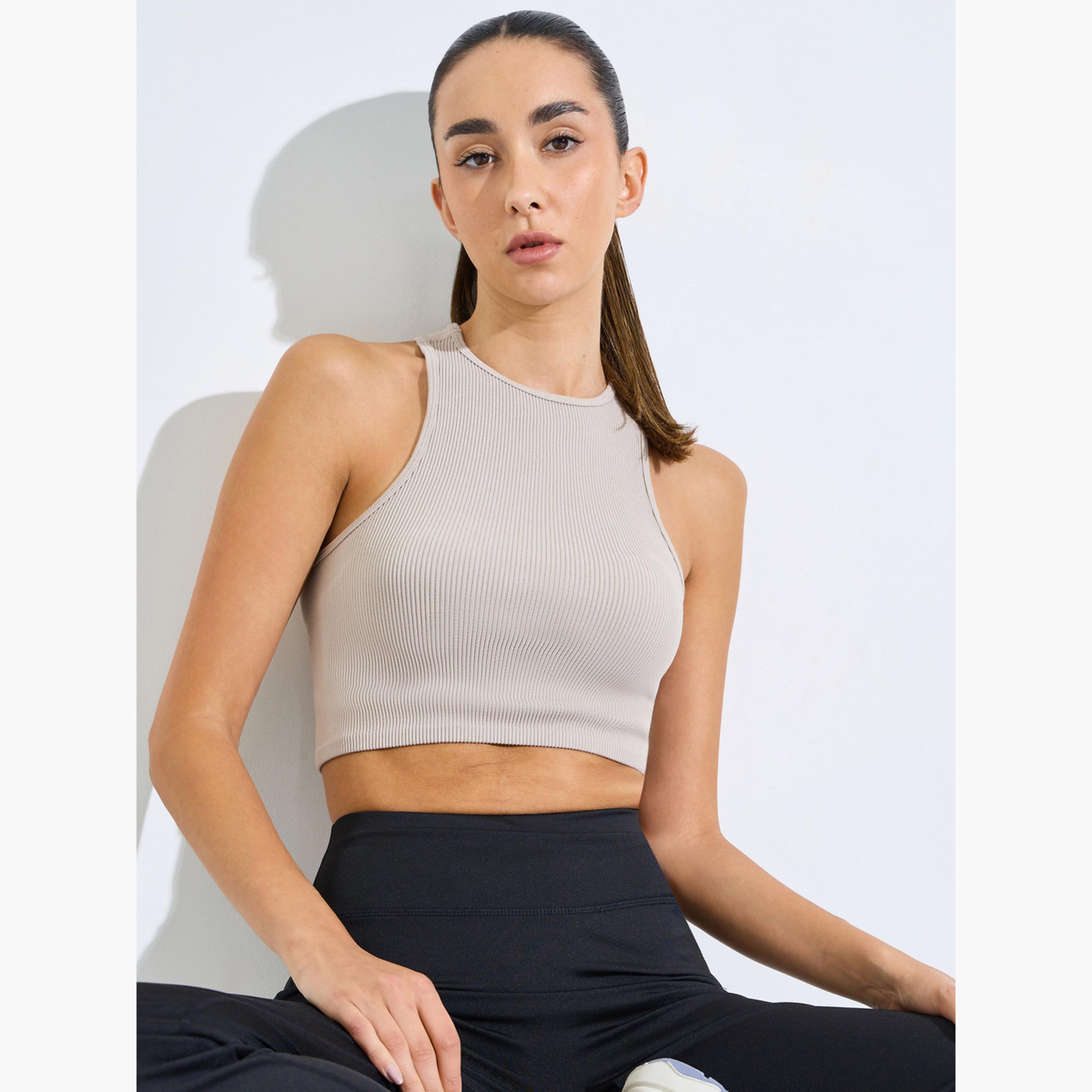 ستايلي - توب قصير بيج اللون بنقشة مضلعة-sports-women-clothing-tshirtsandvests-image-3