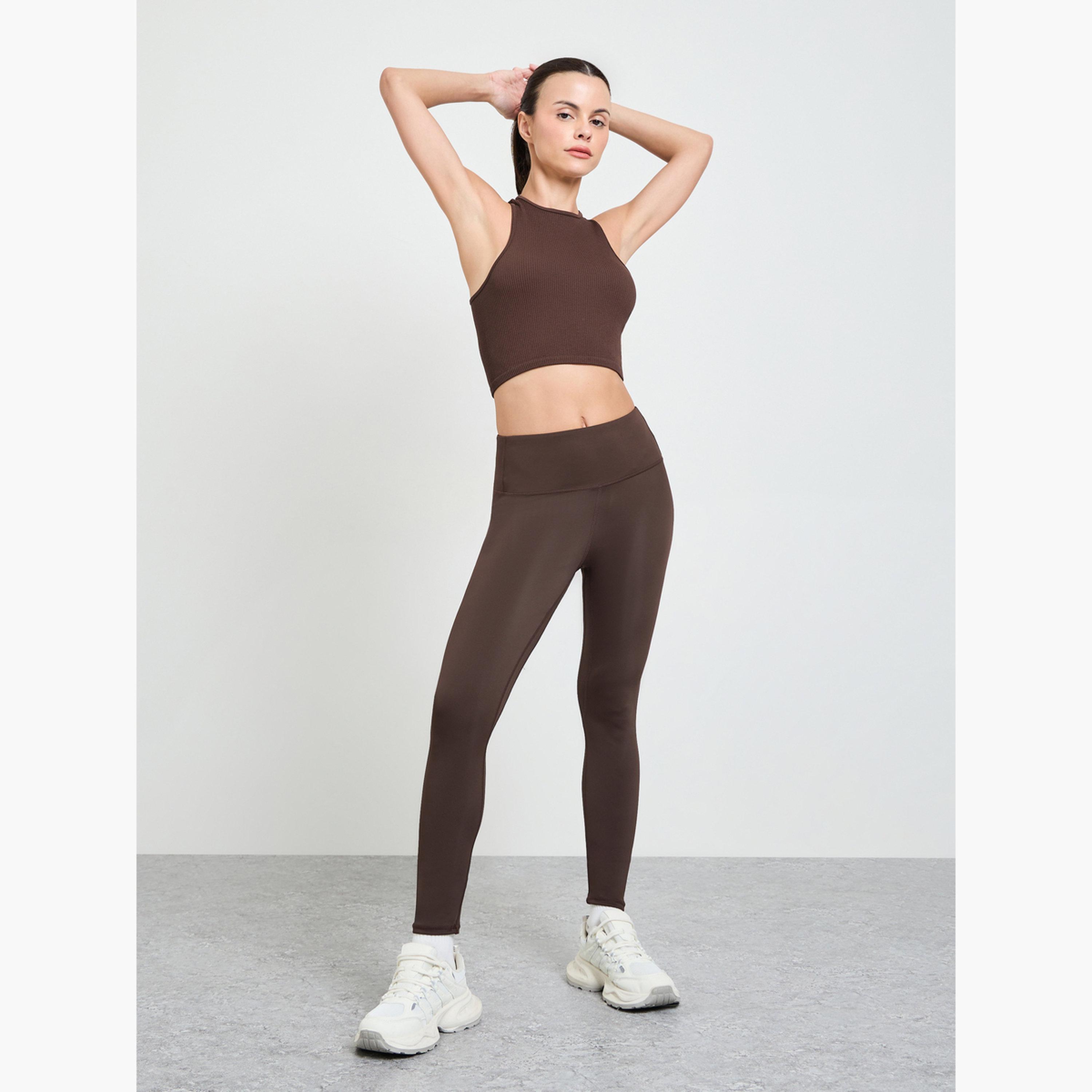 Styli Brown Rib Textured Crop Tank-sports-women-clothing-tshirtsandvests-image-2