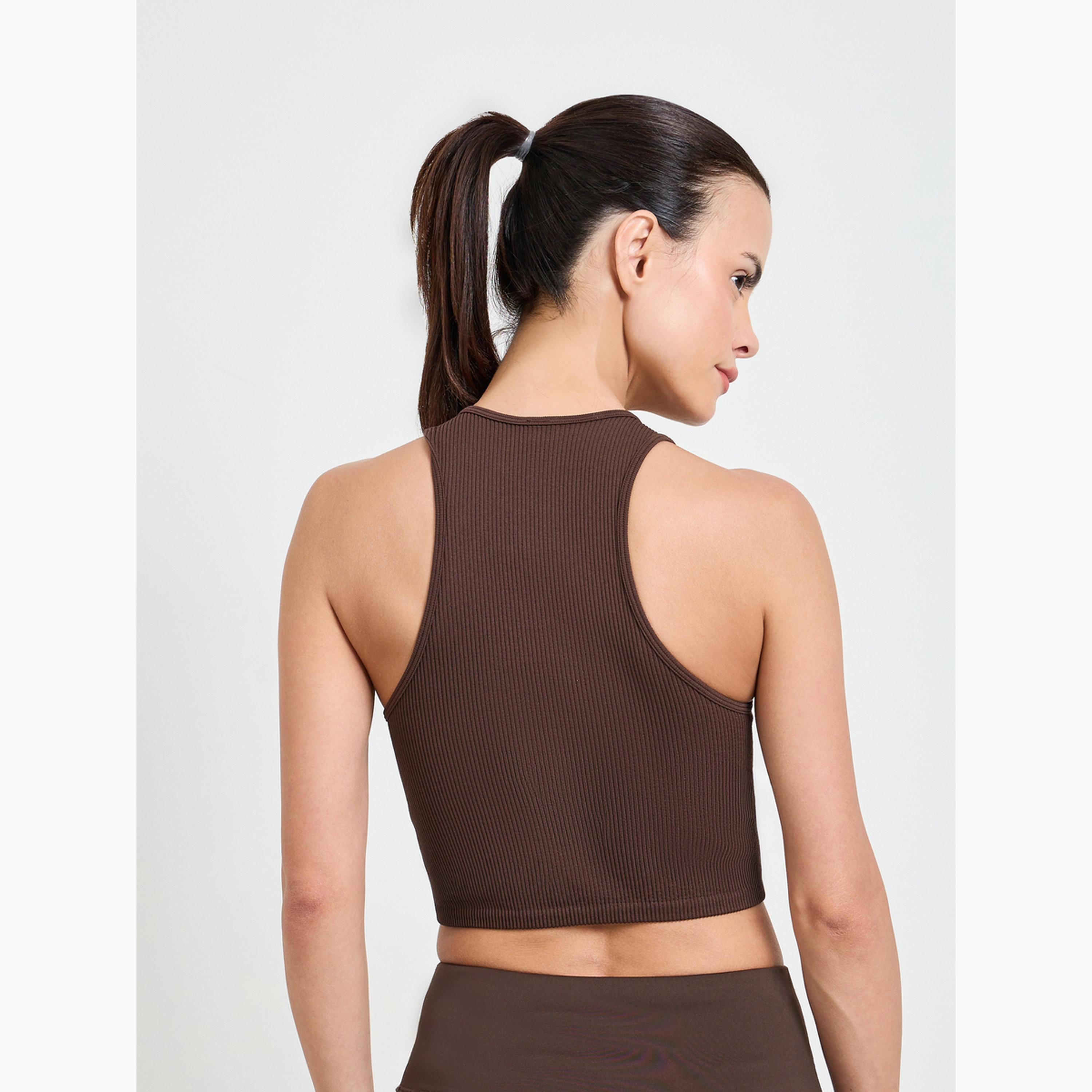Styli Brown Rib Textured Crop Tank-sports-women-clothing-tshirtsandvests-image-3