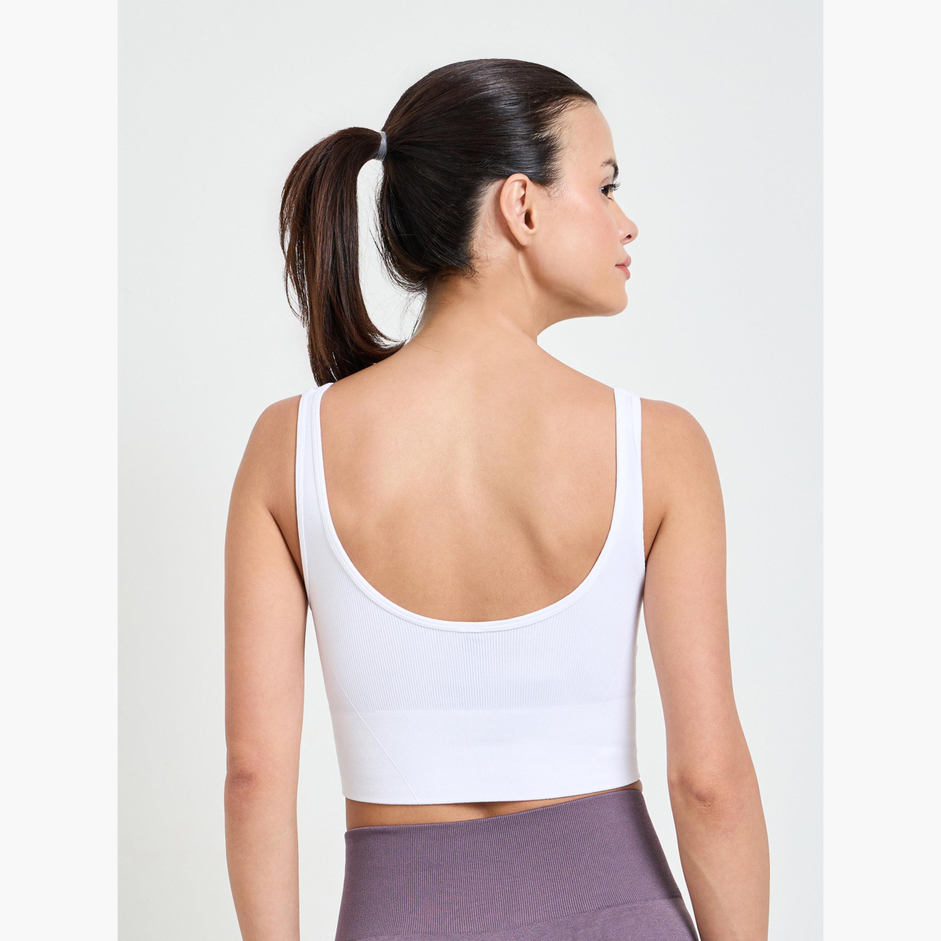 Styli White Rib Texture Broad Underband Padded Sports Bra - Medium Support-women-clothing-sportswearandactivewear-sportsbras-image-3