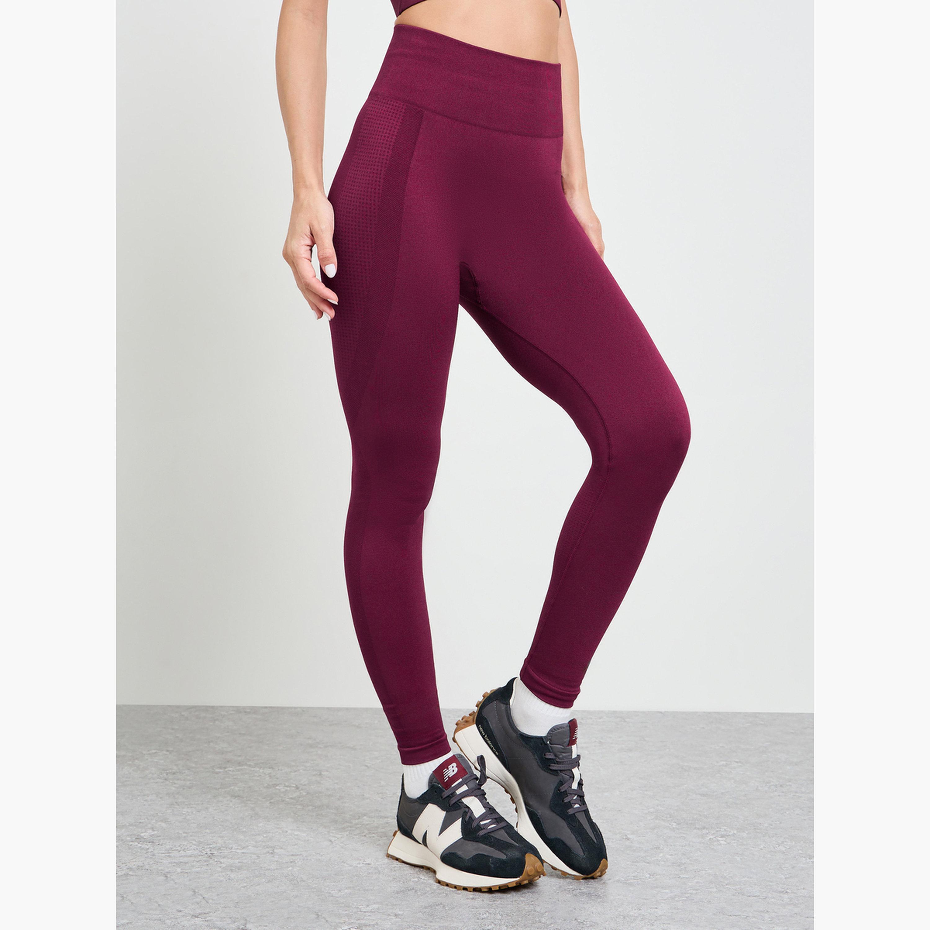 Styli Burgundy Tonal Texture Broad Waistband Leggings-women-clothing-sportswearandactivewear-bottoms-leggings-image-1