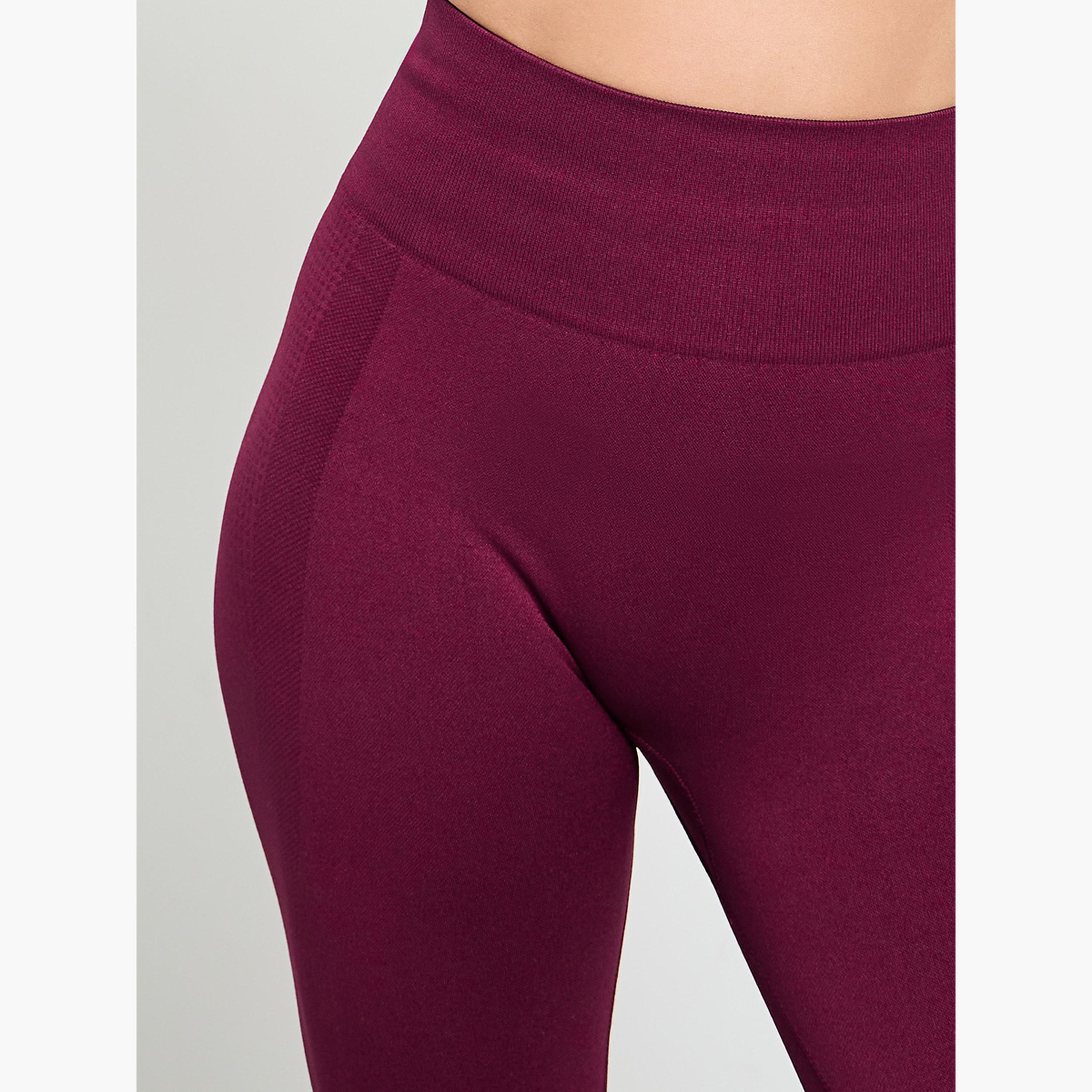Styli Burgundy Tonal Texture Broad Waistband Leggings-women-clothing-sportswearandactivewear-bottoms-leggings-image-3