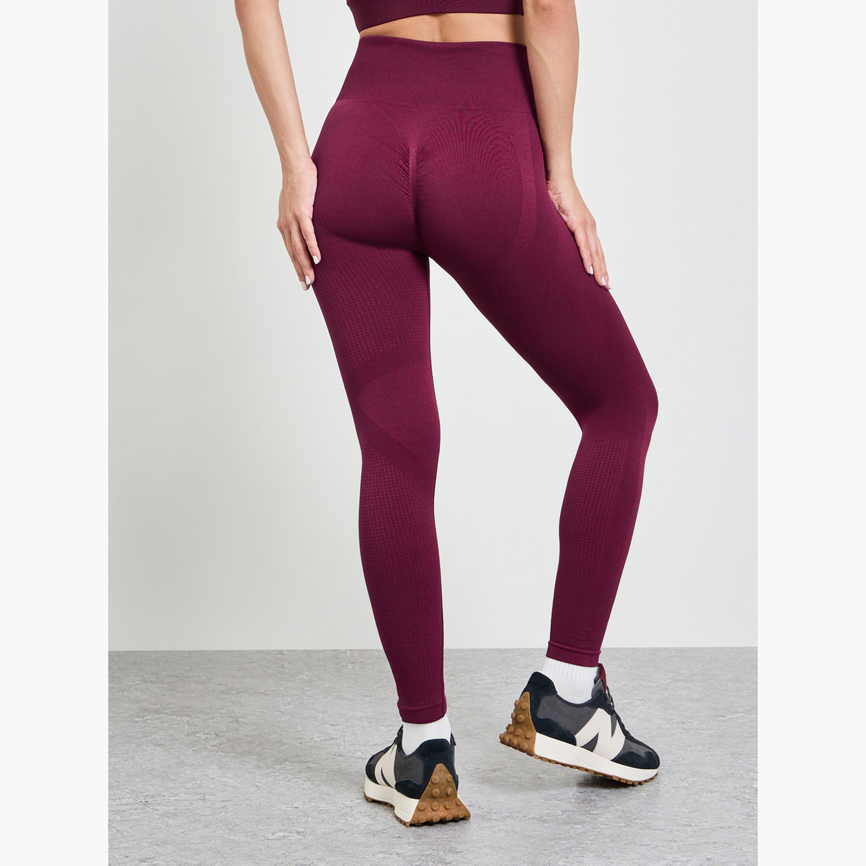 Styli Burgundy Tonal Texture Broad Waistband Leggings-women-clothing-sportswearandactivewear-bottoms-leggings-image-4
