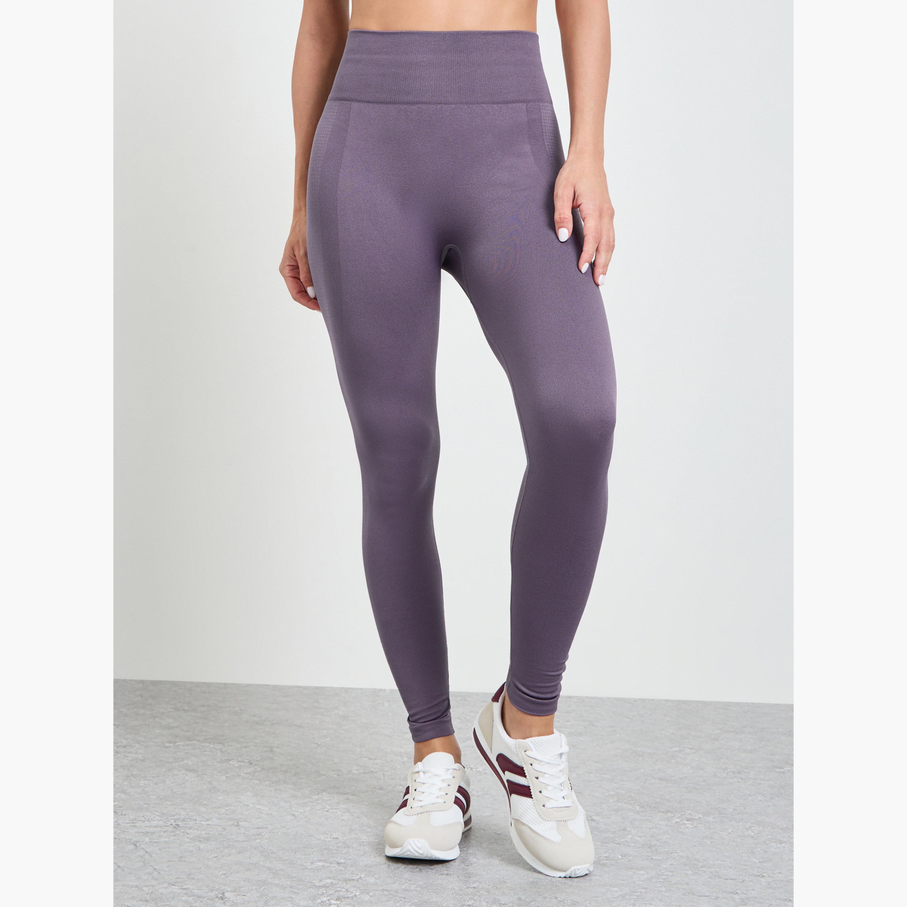 Styli Purple Tonal Texture Broad Waistband Leggings-women-clothing-sportswearandactivewear-bottoms-leggings-image-1