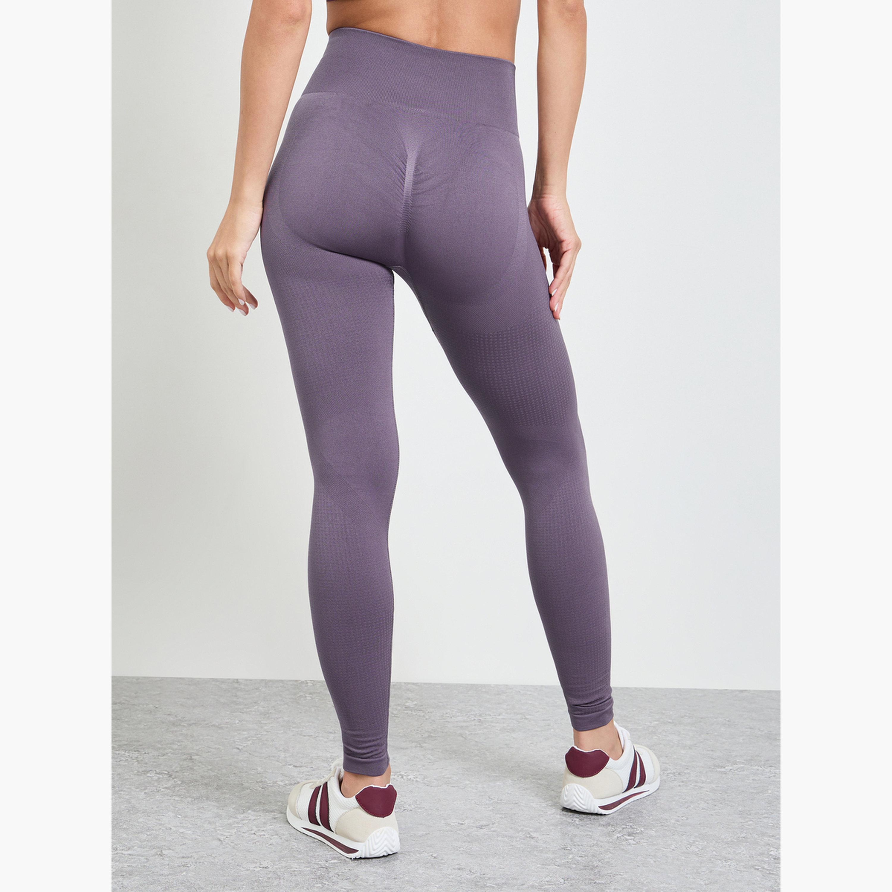 Styli Purple Tonal Texture Broad Waistband Leggings-women-clothing-sportswearandactivewear-bottoms-leggings-image-4