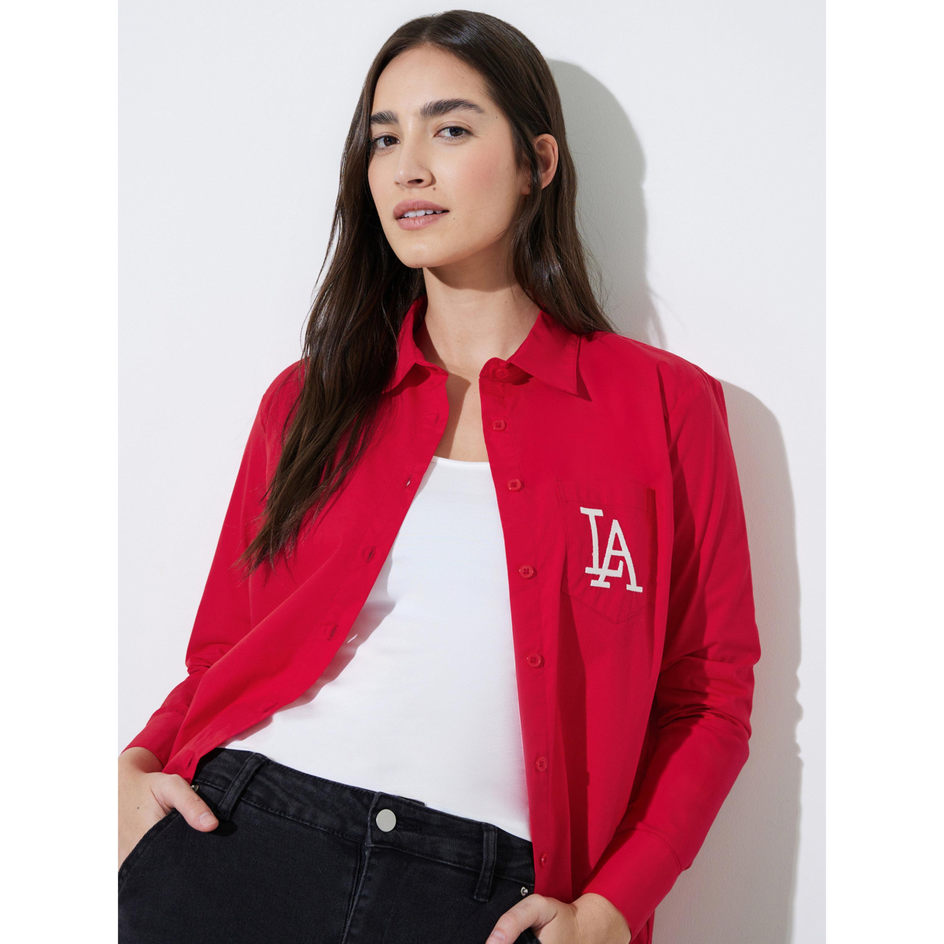 Styli Red Solid Embroidered Chest Pocket Relaxed Fit Shirt-women-clothing-shirtsandblouses-shirts-image-3