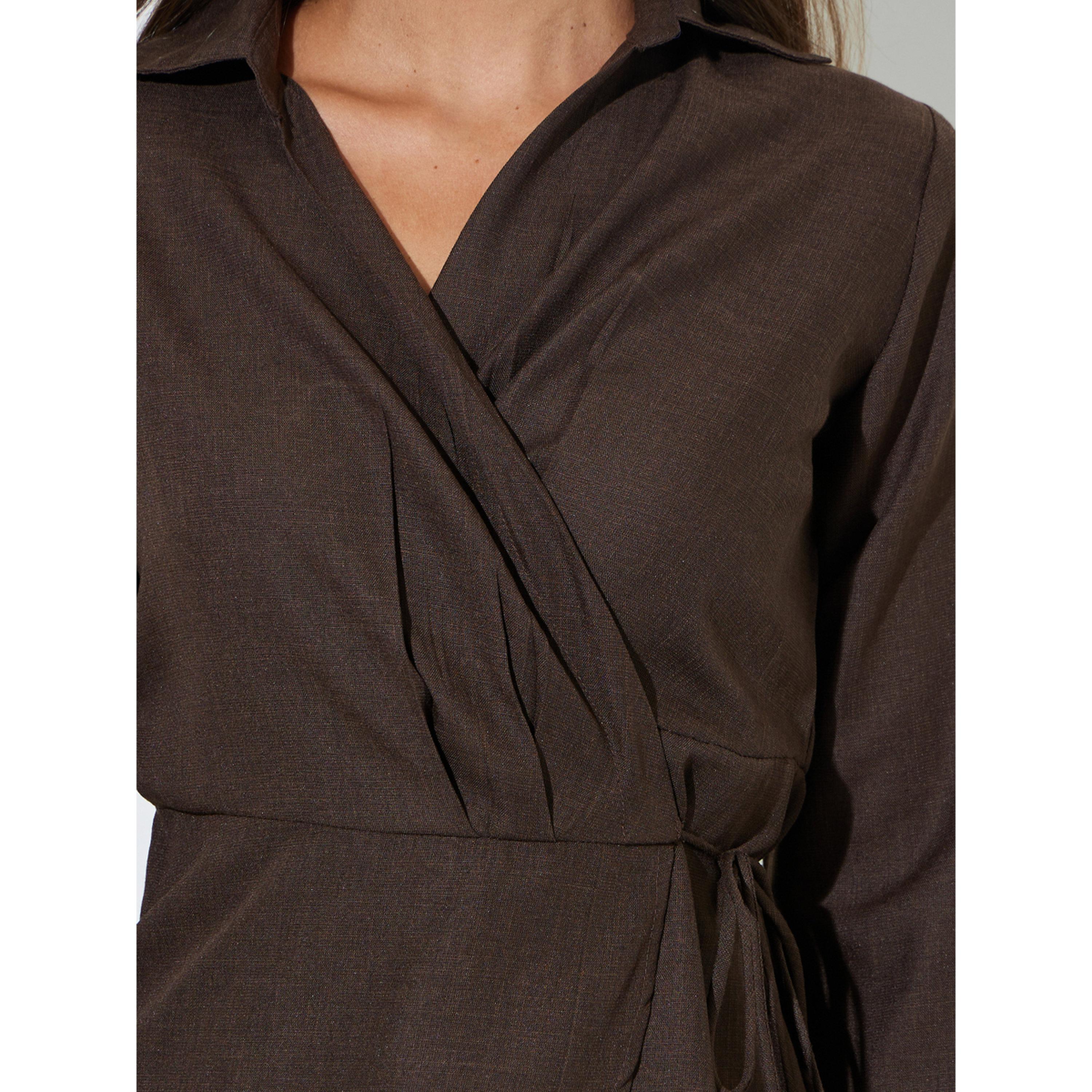 Styli Brown Collared Tie-Up Wrap Blouse-women-clothing-shirtsandblouses-blouses-image-5