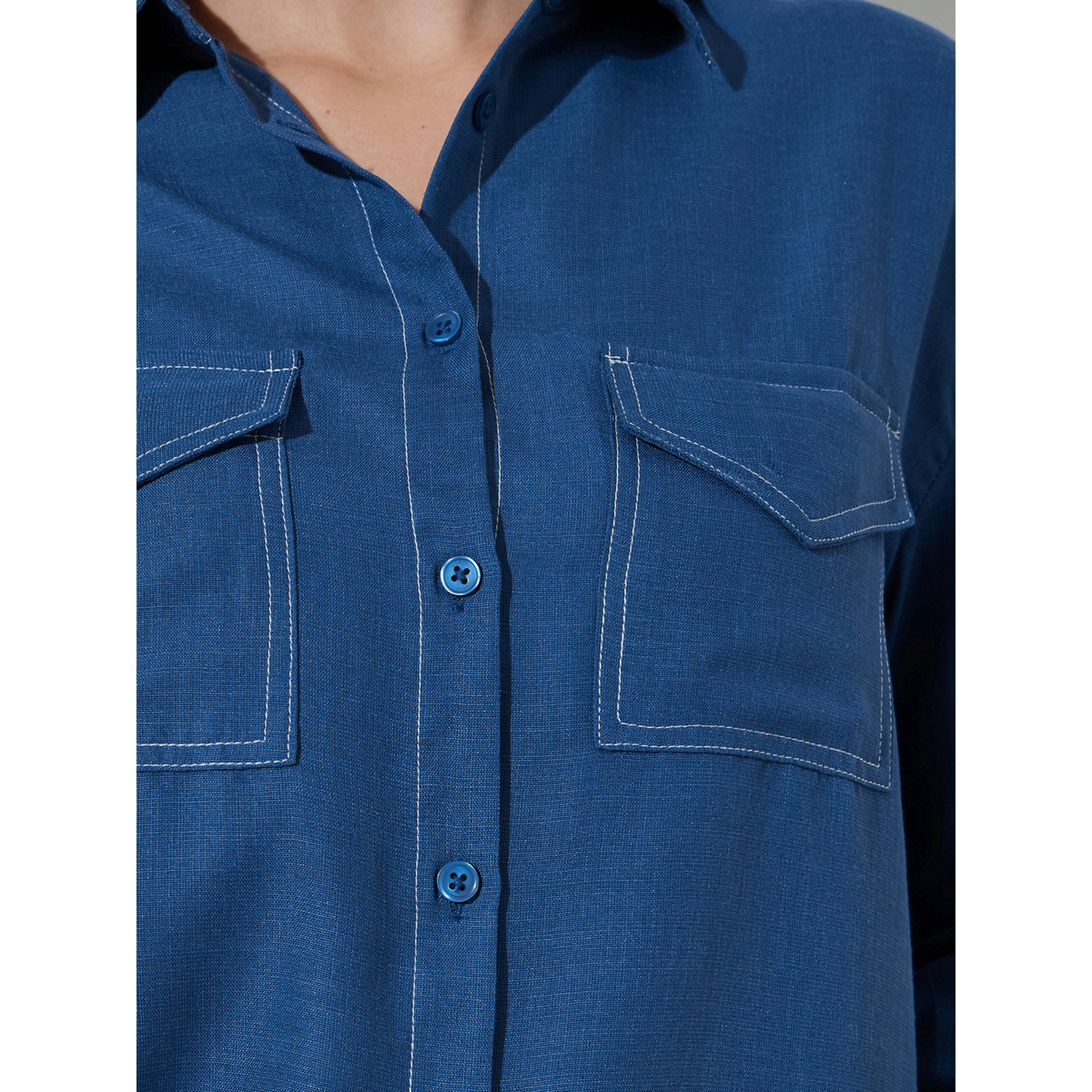قميص بقصة مريحة بتفاصيل جيوب بلون سادة-women-clothing-shirtsandblouses-shirts-image-5