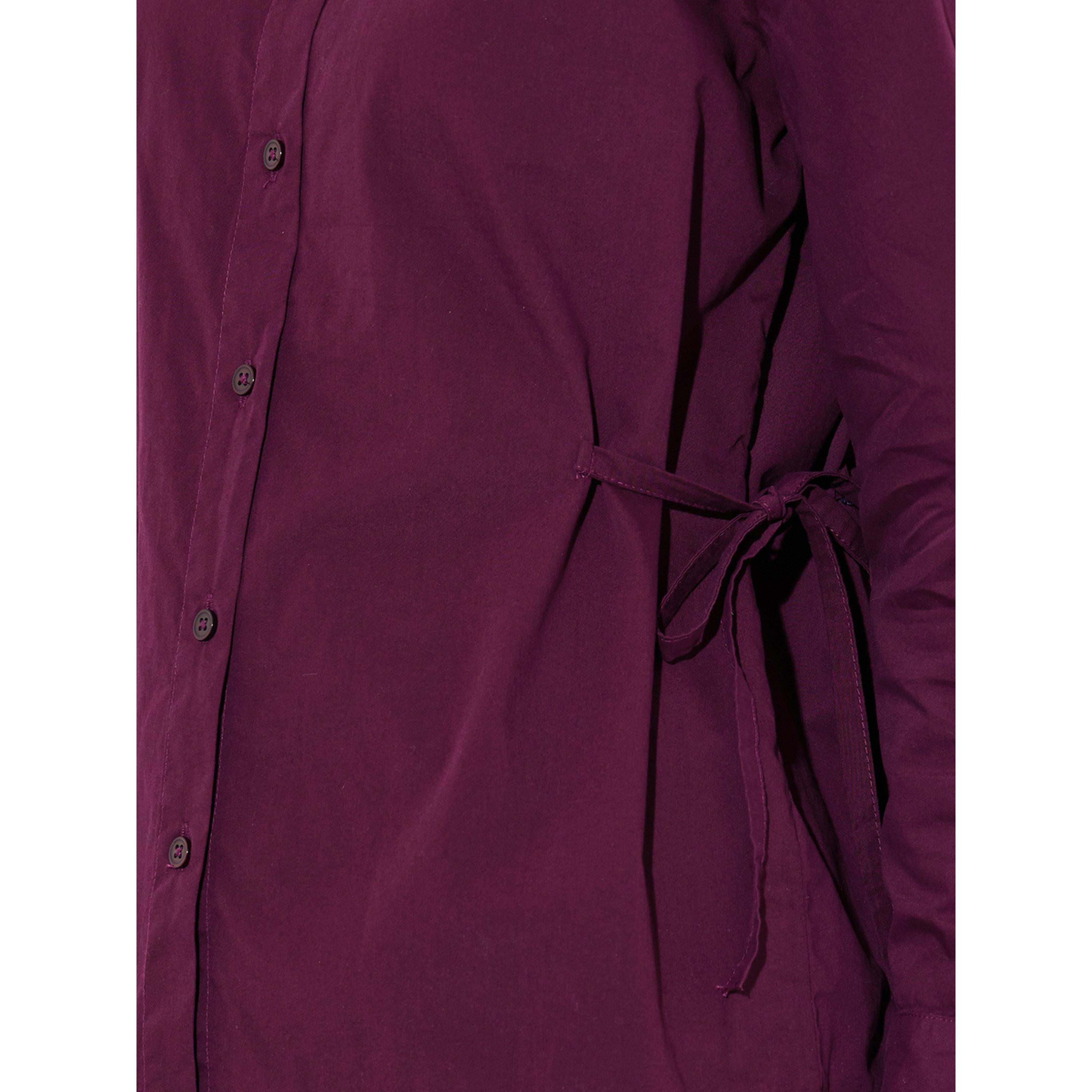 Styli Burgundy Solid Tie-Up Waist Details Regular Fit Shirt-women-clothing-shirtsandblouses-shirts-image-4