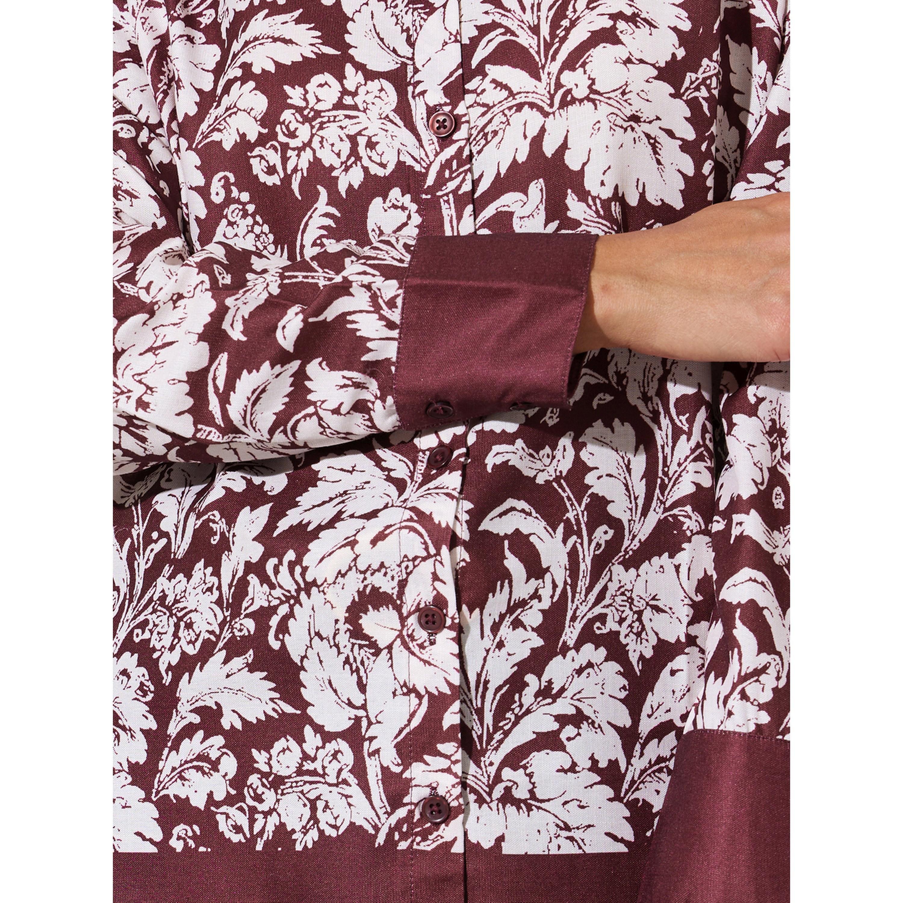 Styli Burgundy Tropical Print Long Sleeves Shirt-women-clothing-shirtsandblouses-shirts-image-5
