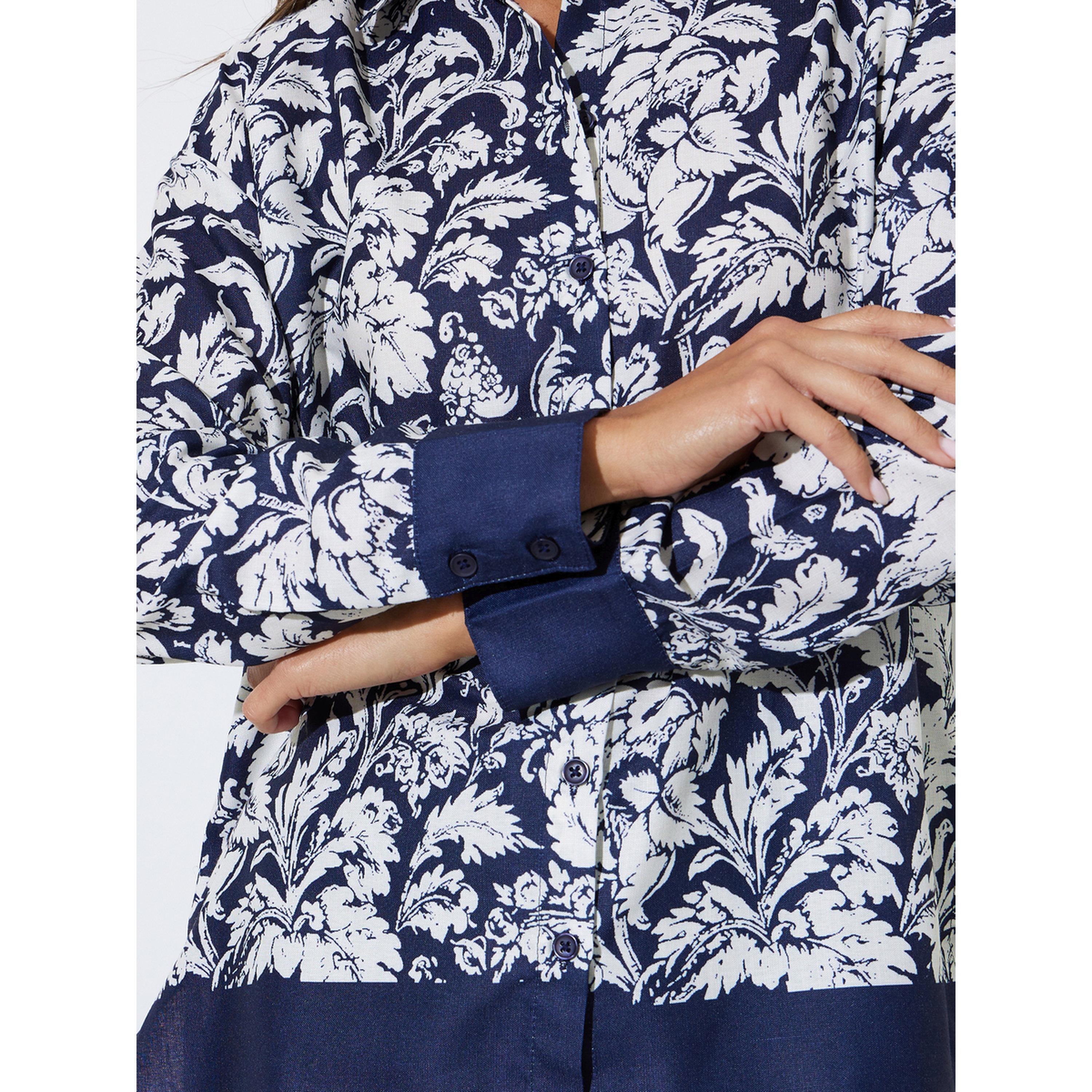 Styli Navy Blue Tropical Print Long Sleeves Shirt-women-clothing-shirtsandblouses-shirts-image-4