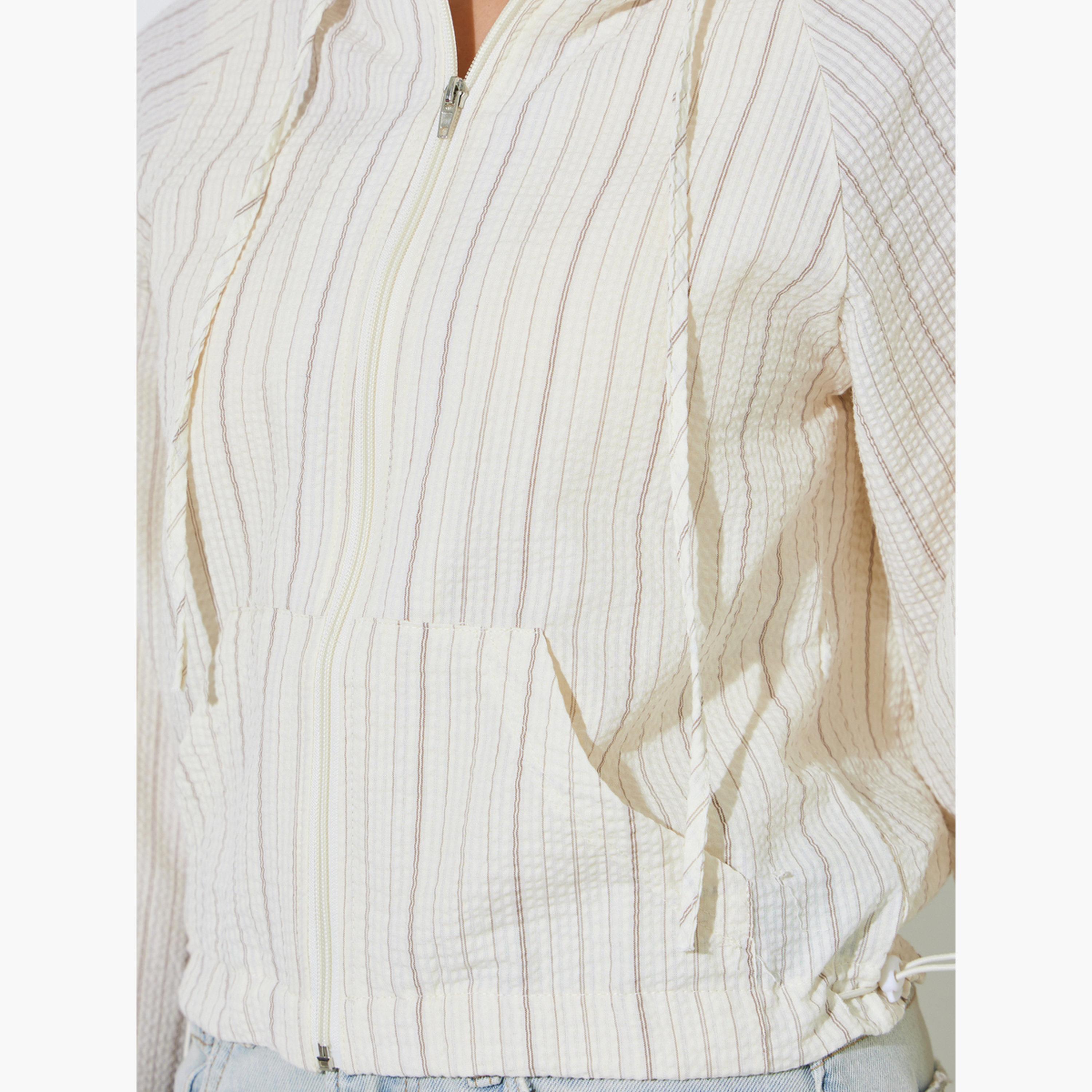 Styli Cream Textured Hooded Lightweight Jacket-women-winterwear-coatsandjackets-jackets-image-5