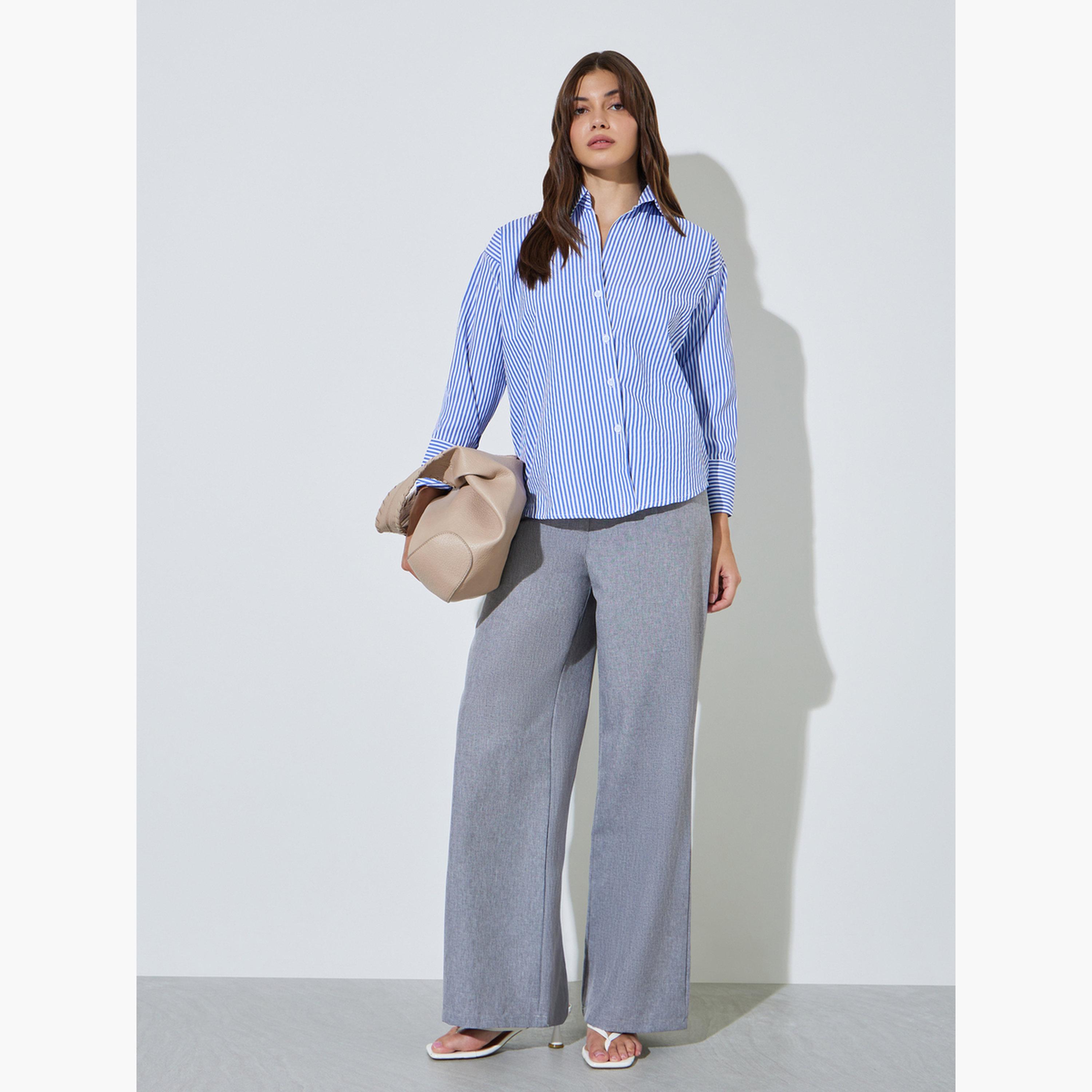 Styli Blue Striped Long Sleeves Oversized Shirt-women-clothing-shirtsandblouses-shirts-image-2