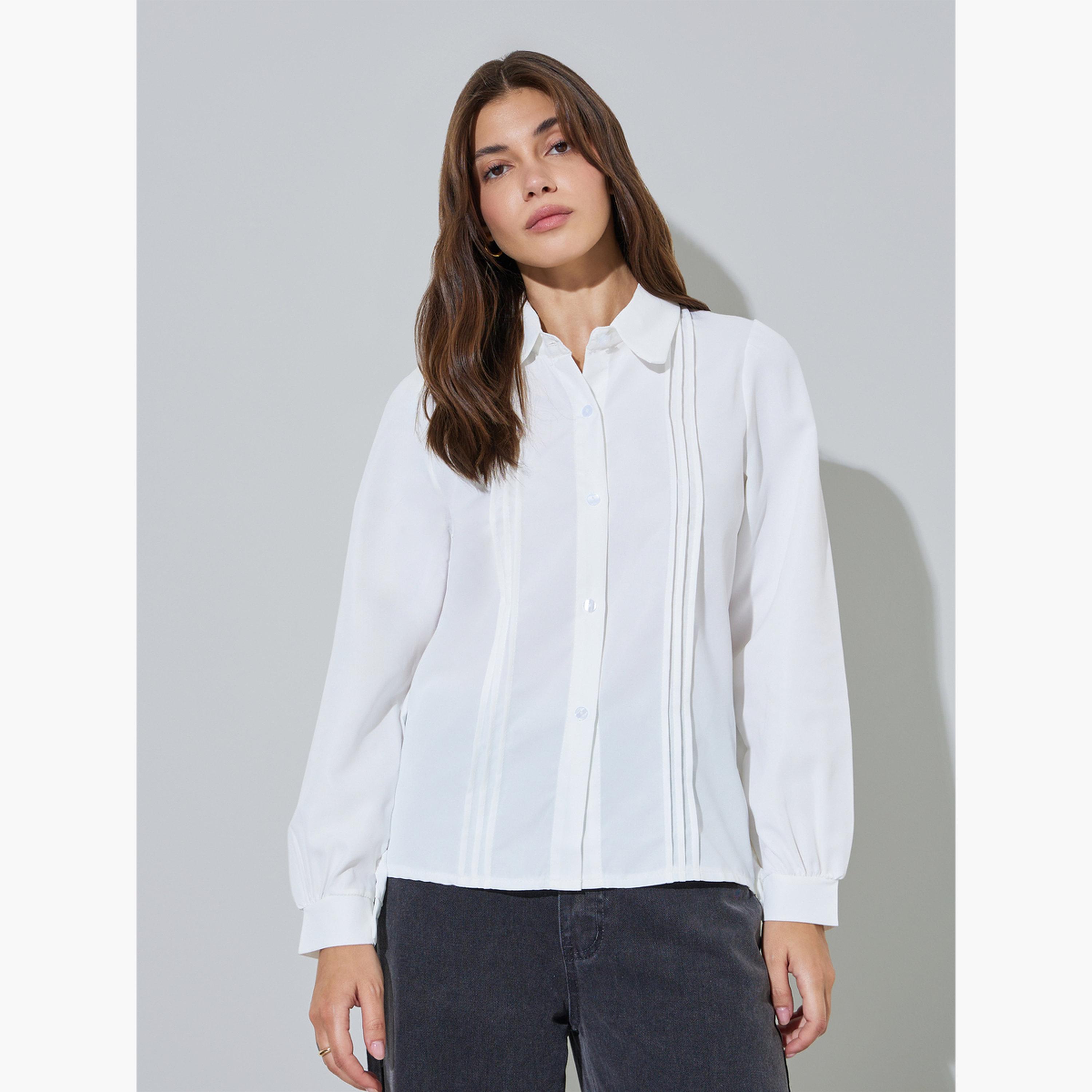 قميص بطيات صدر وأكمام طويلة-women-clothing-shirtsandblouses-shirts-image-1