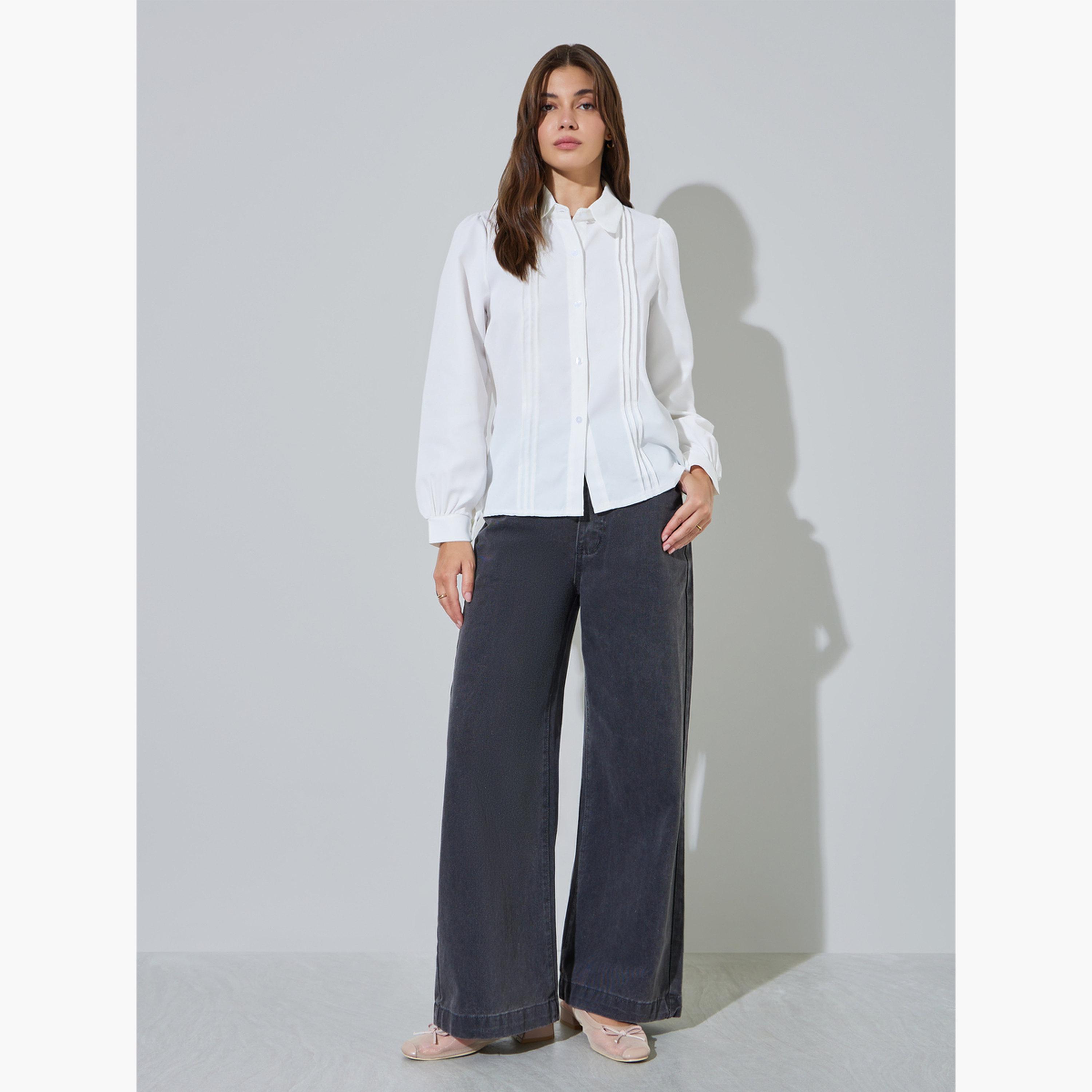 قميص بطيات صدر وأكمام طويلة-women-clothing-shirtsandblouses-shirts-image-2