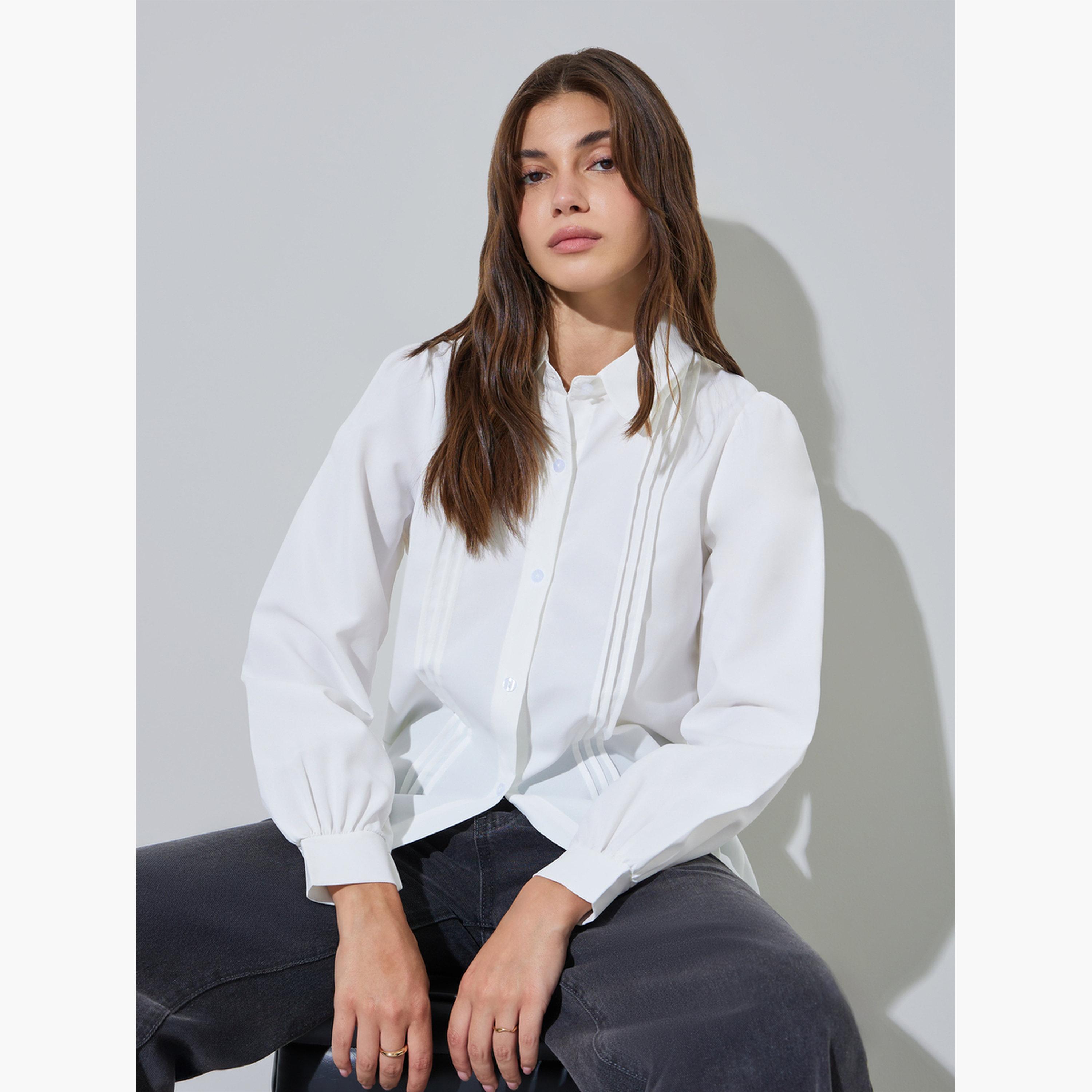 قميص بطيات صدر وأكمام طويلة-women-clothing-shirtsandblouses-shirts-image-3