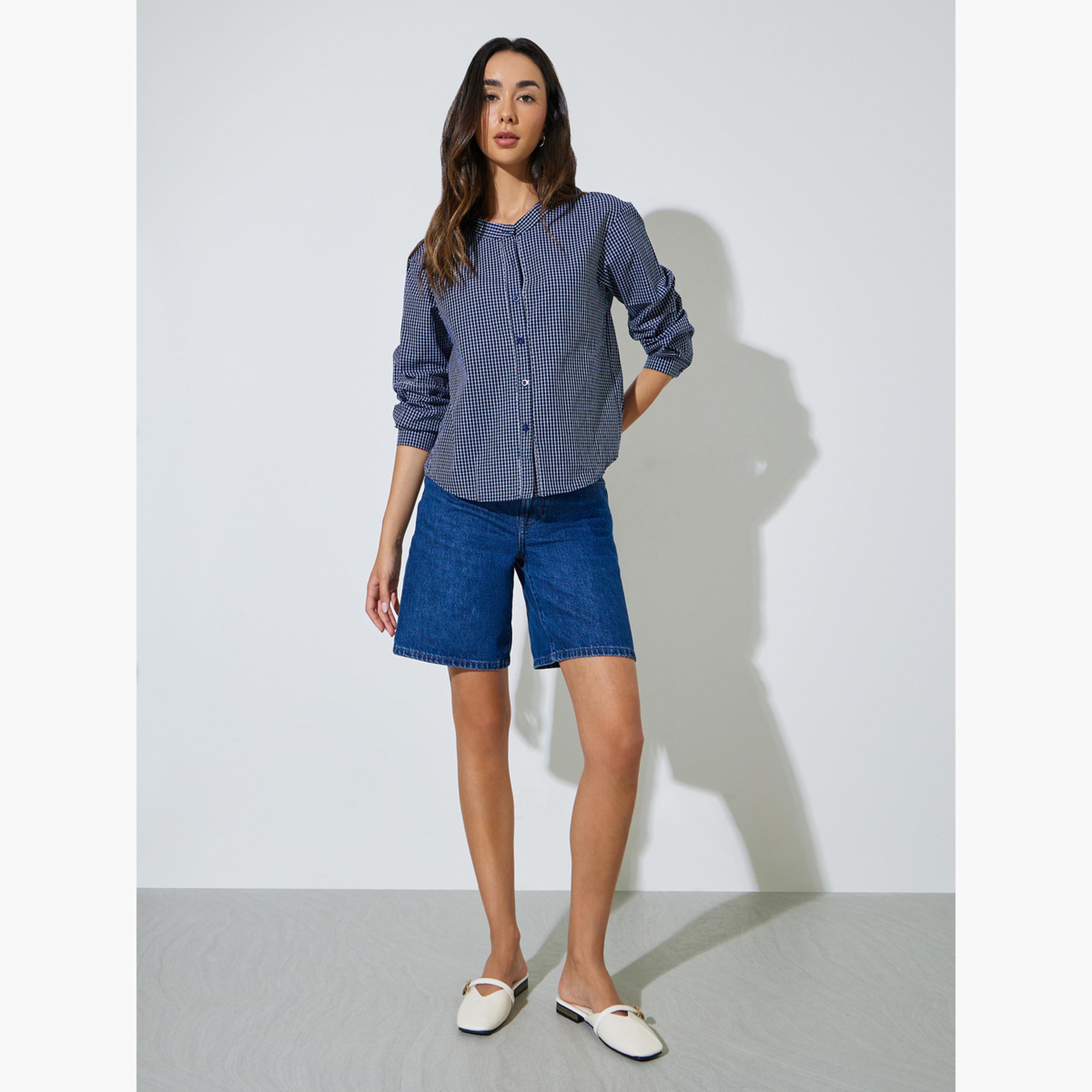 بلوزة بأكمام طويلة ونمط مربعات-women-clothing-shirtsandblouses-blouses-image-2