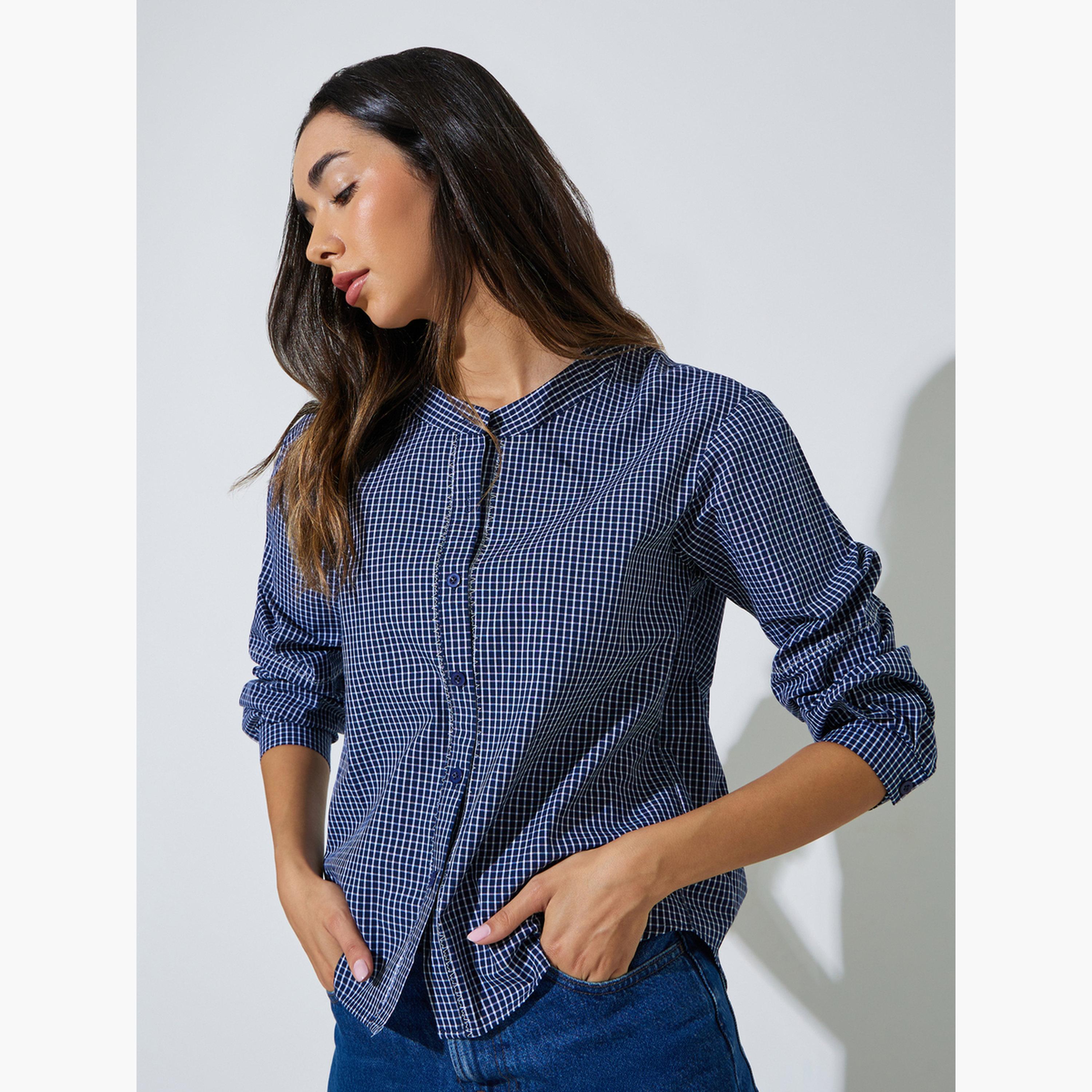 بلوزة بأكمام طويلة ونمط مربعات-women-clothing-shirtsandblouses-blouses-image-3