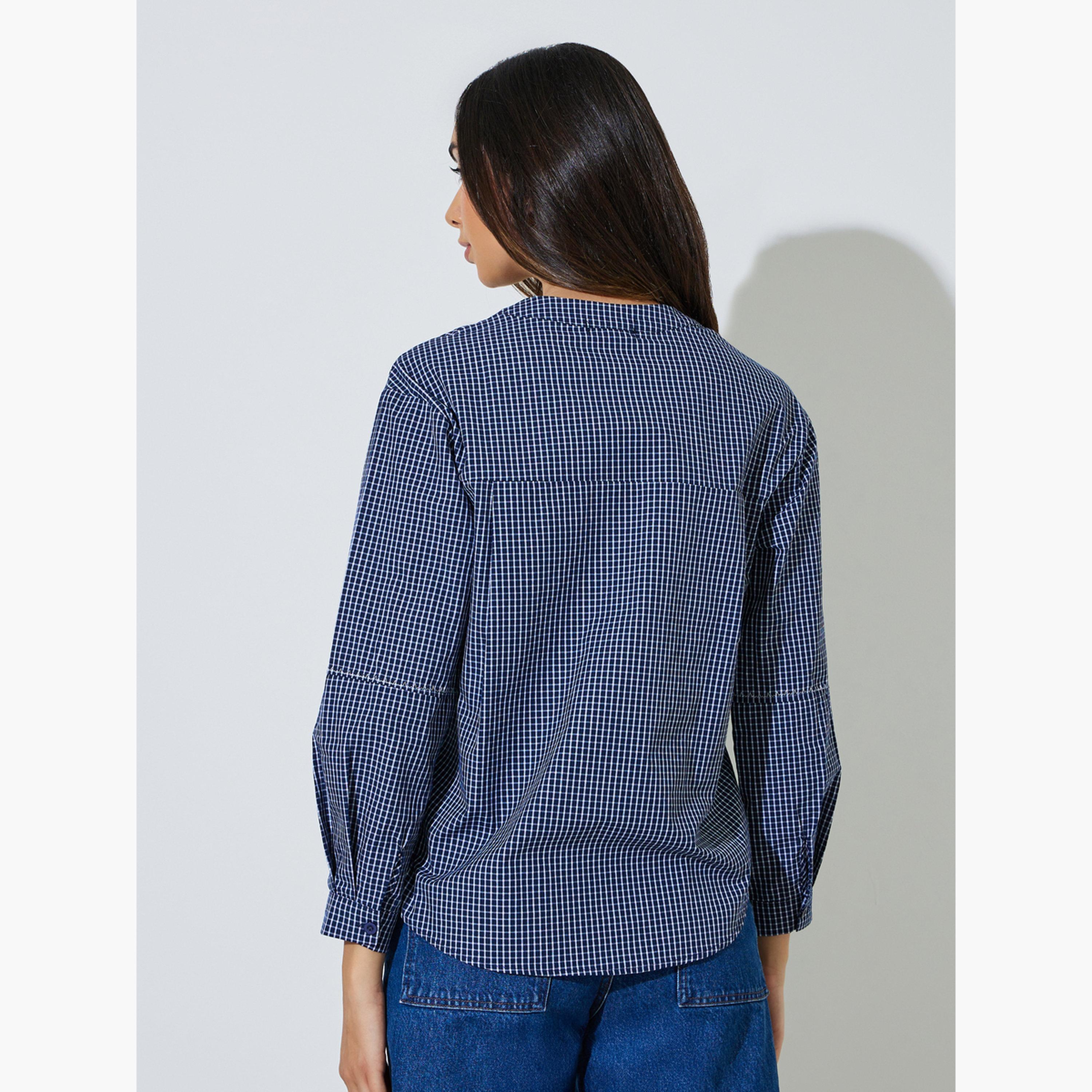 بلوزة بأكمام طويلة ونمط مربعات-women-clothing-shirtsandblouses-blouses-image-4