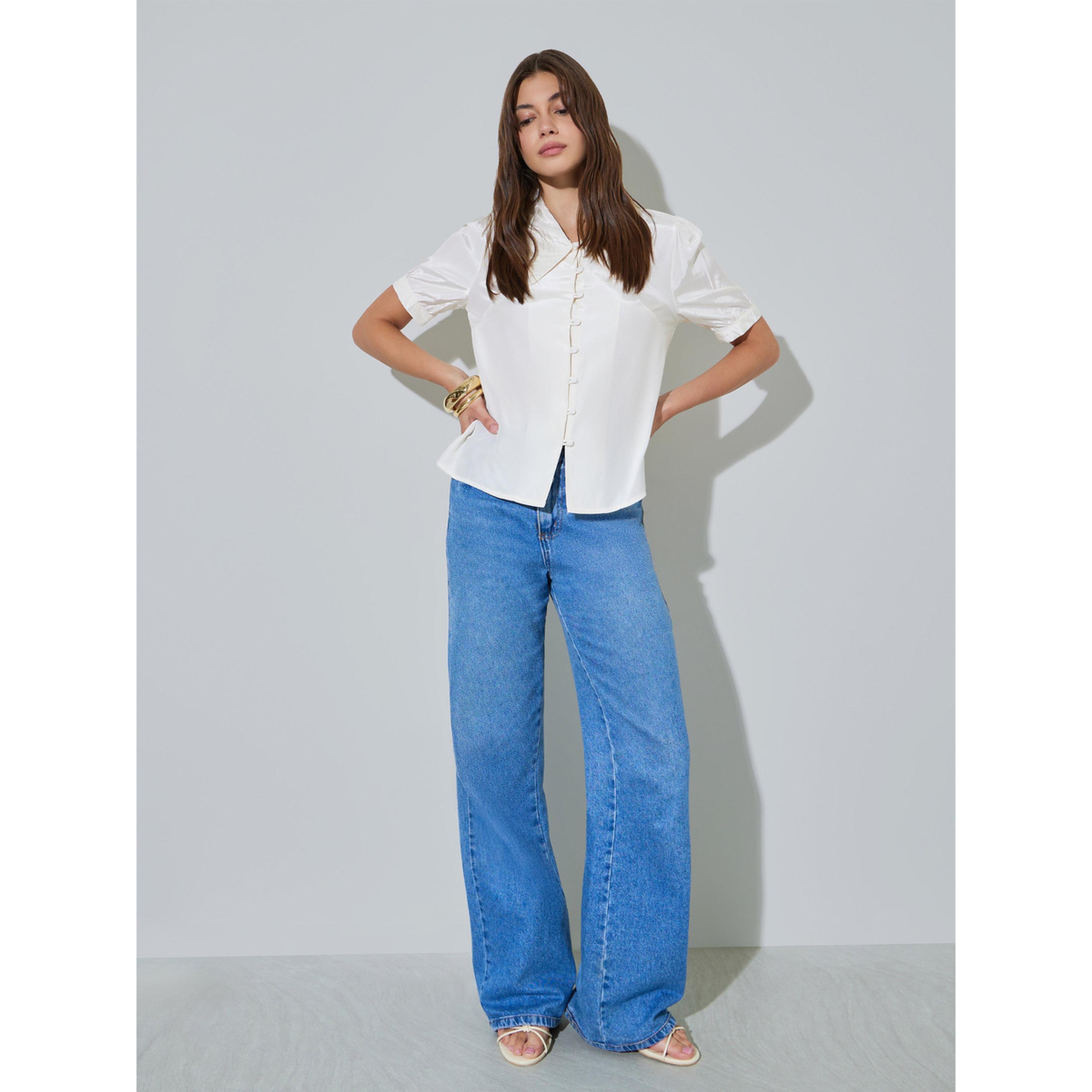 Styli White Solid Short Sleeves Button-Up Casual Shirt-women-clothing-shirtsandblouses-shirts-image-2